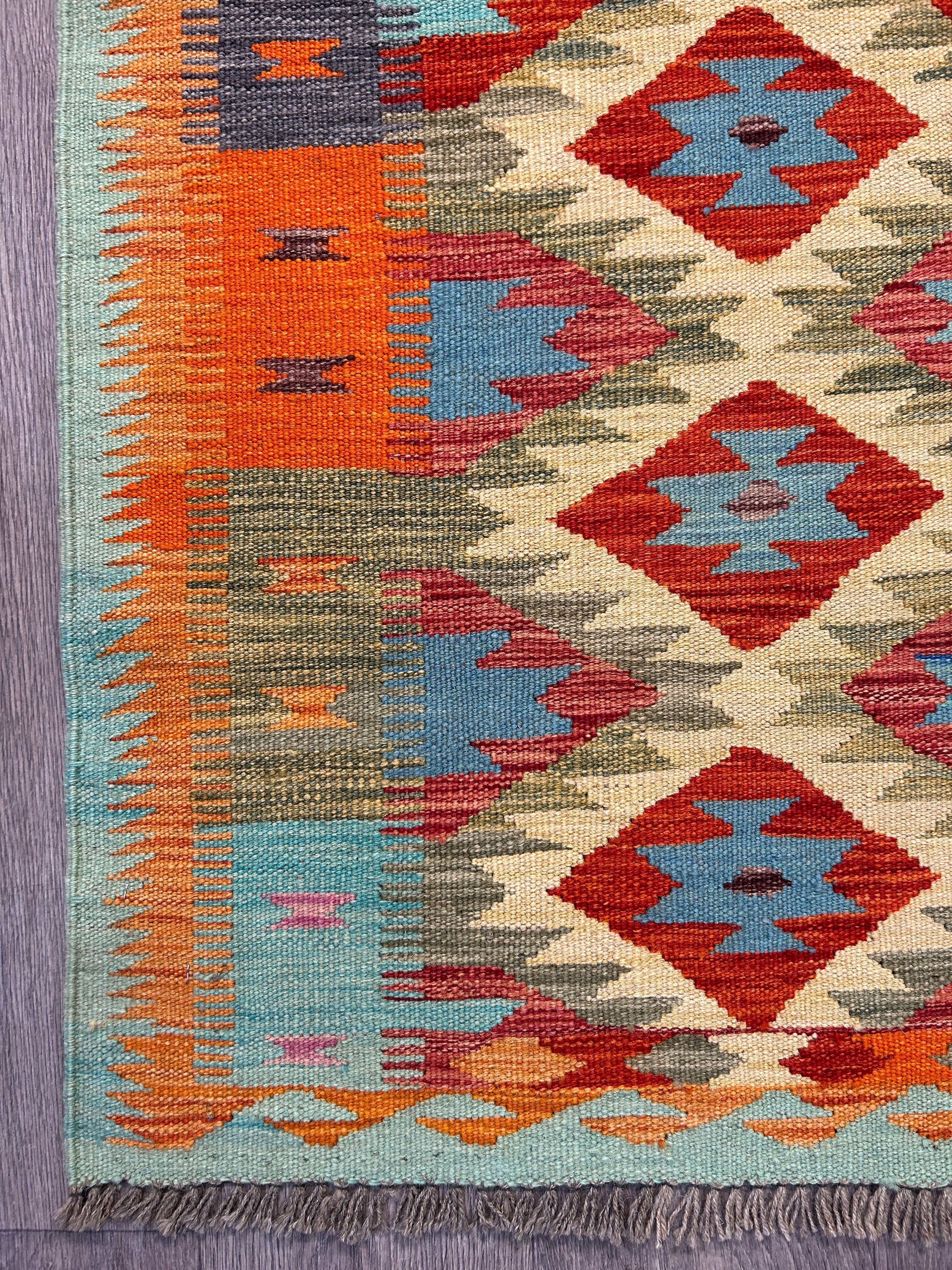 Multicolour Veg Dye Boho Afghan Wool Kilim 230cm x 81cm