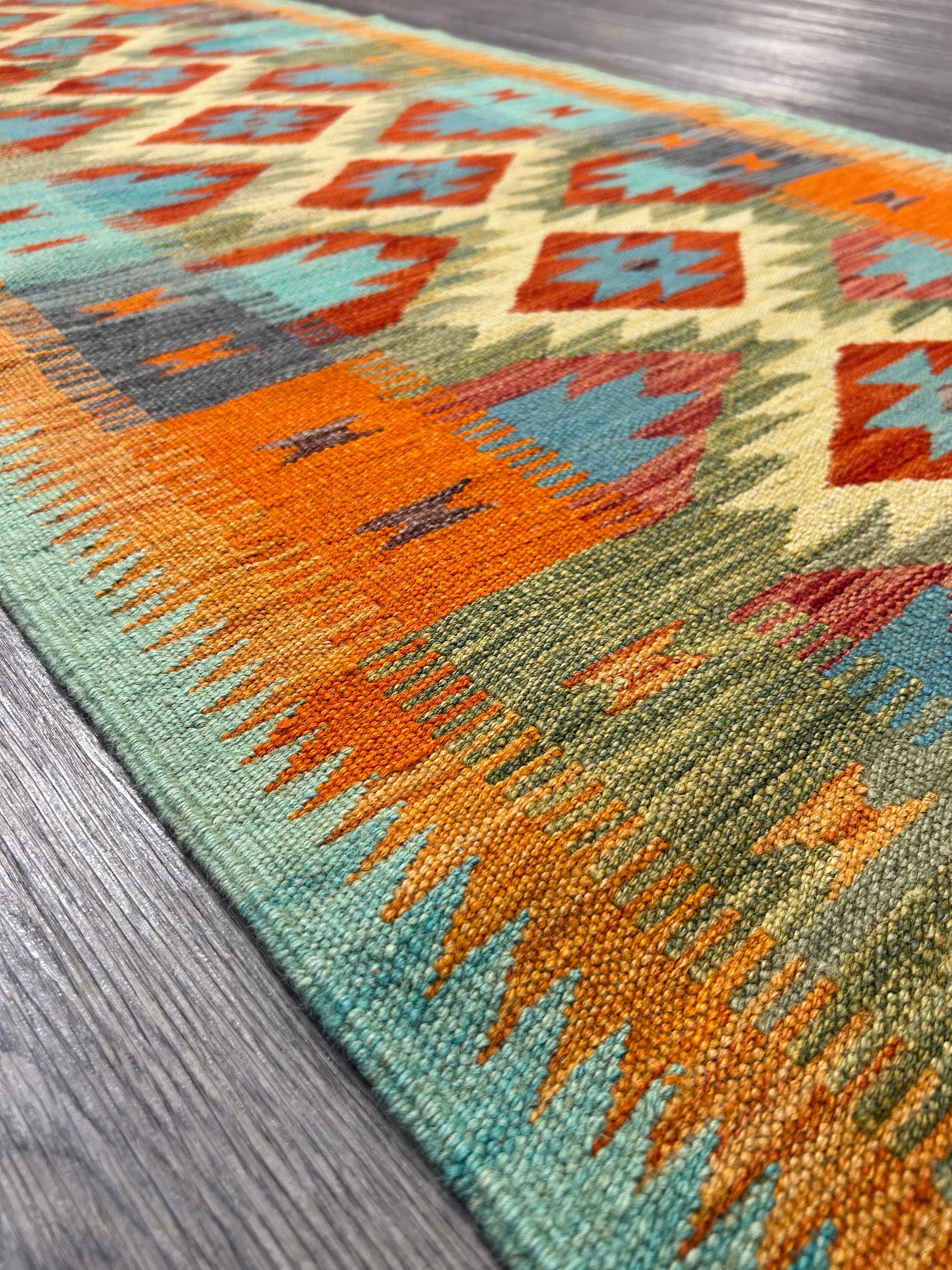 Multicolour Veg Dye Boho Afghan Wool Kilim 230cm x 81cm