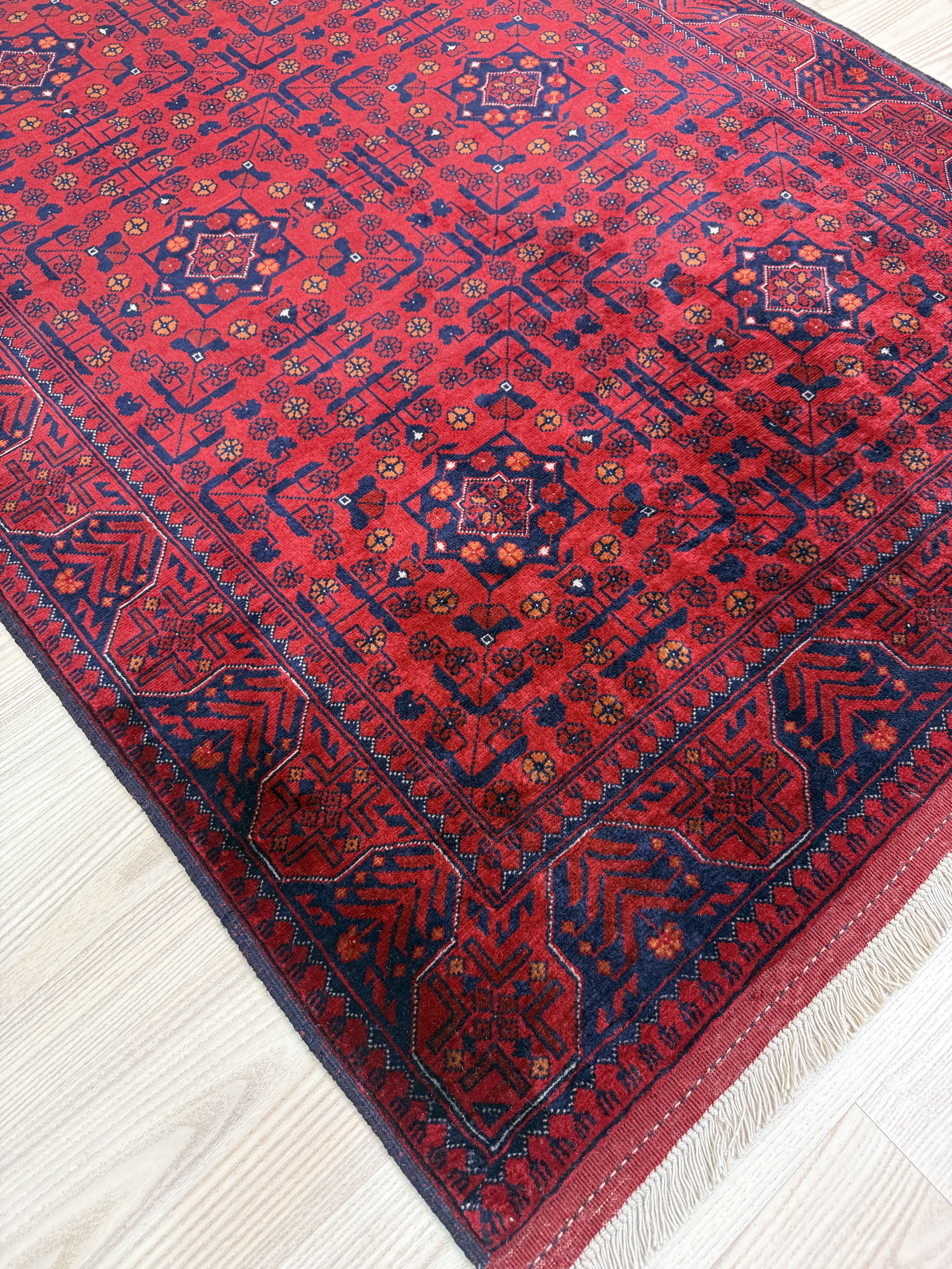 Red Fine Afghan Beljick Wool Rug 153cm x 103cm