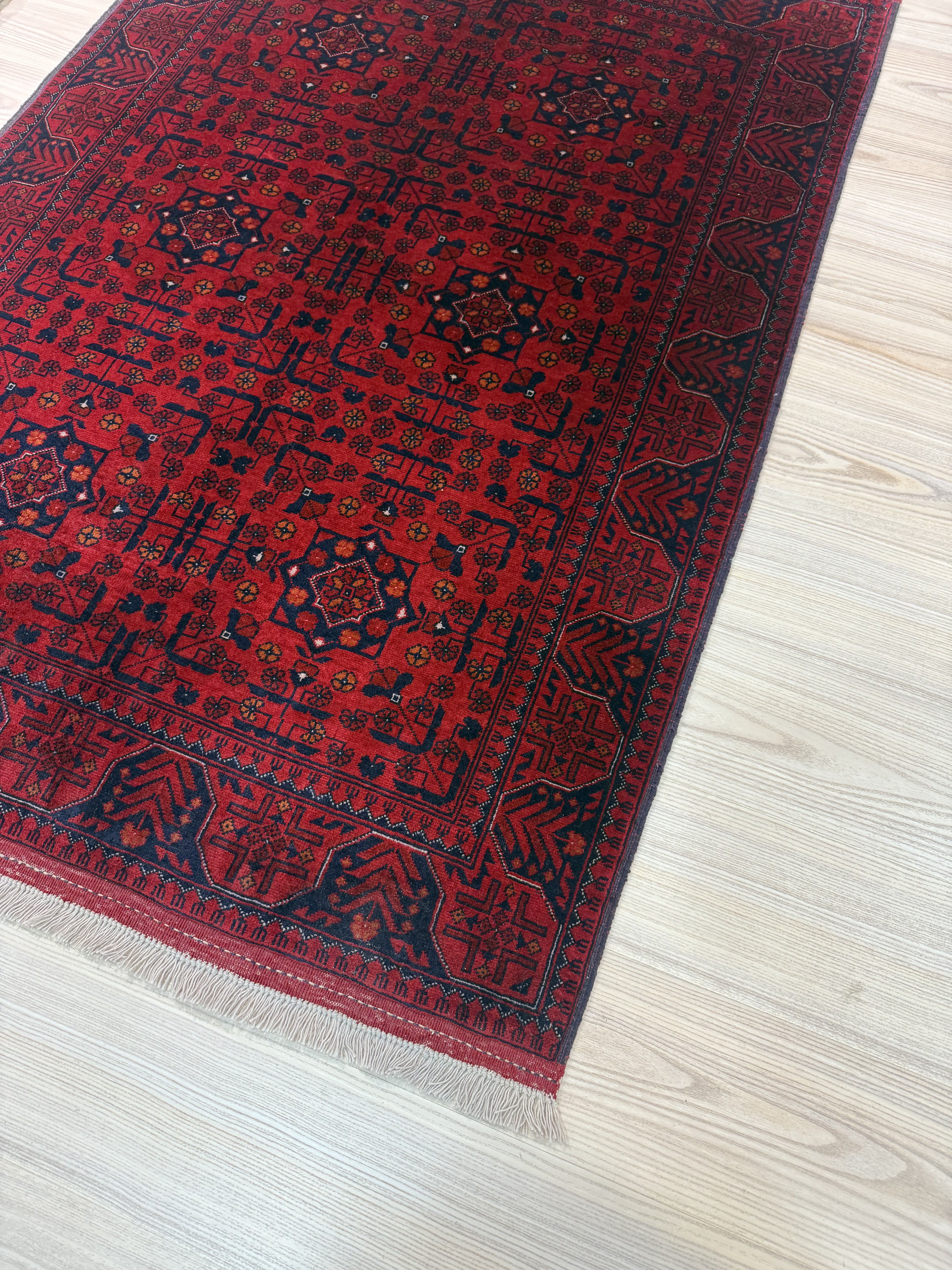 Red Fine Afghan Beljick Wool Rug 153cm x 103cm