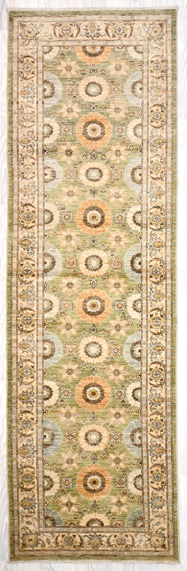 Green Afghan Chobi Wool Runner 309cm x 90cm