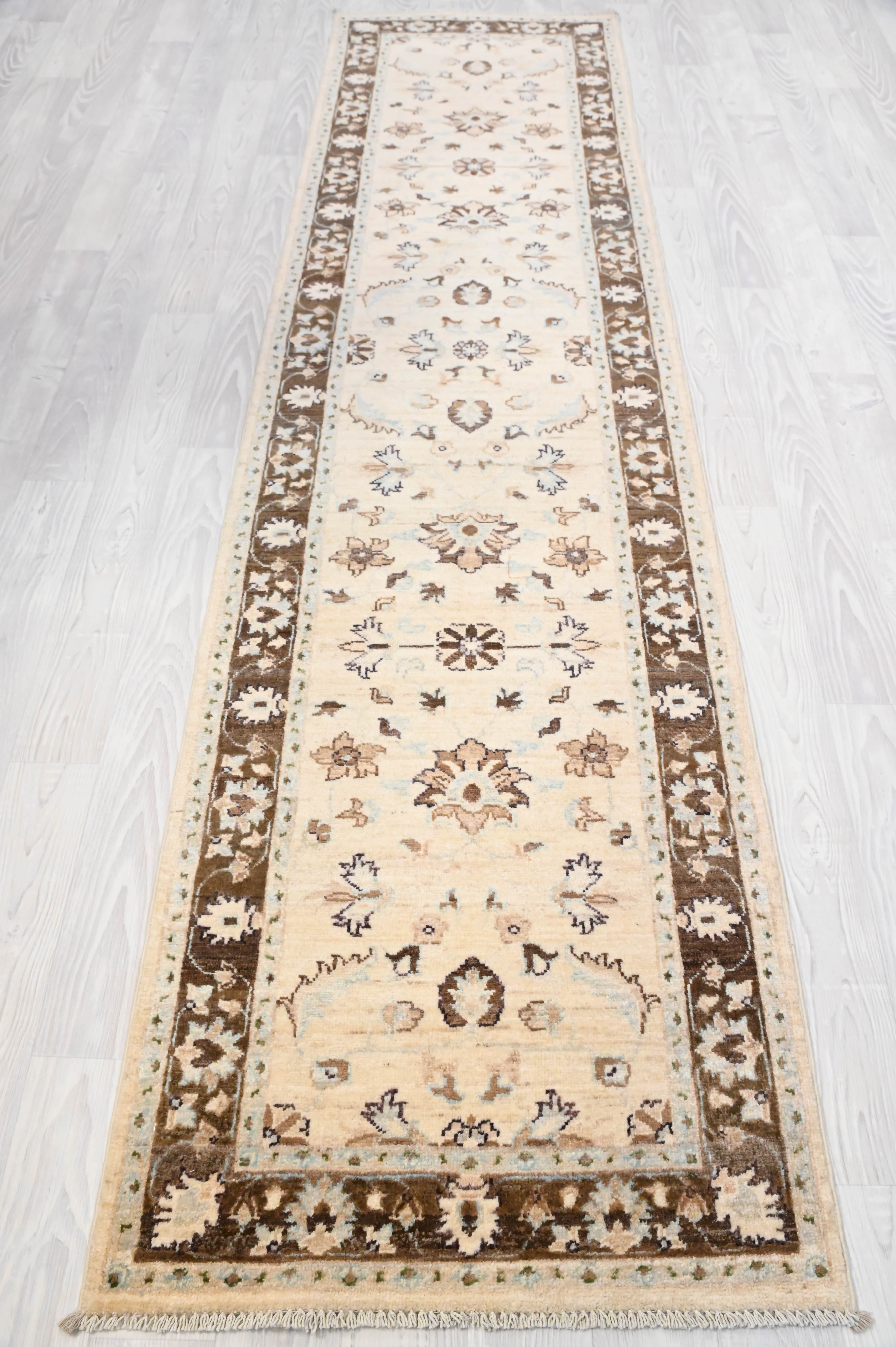 Cream Afghan Chobi Wool Runner 301cm x 76cm