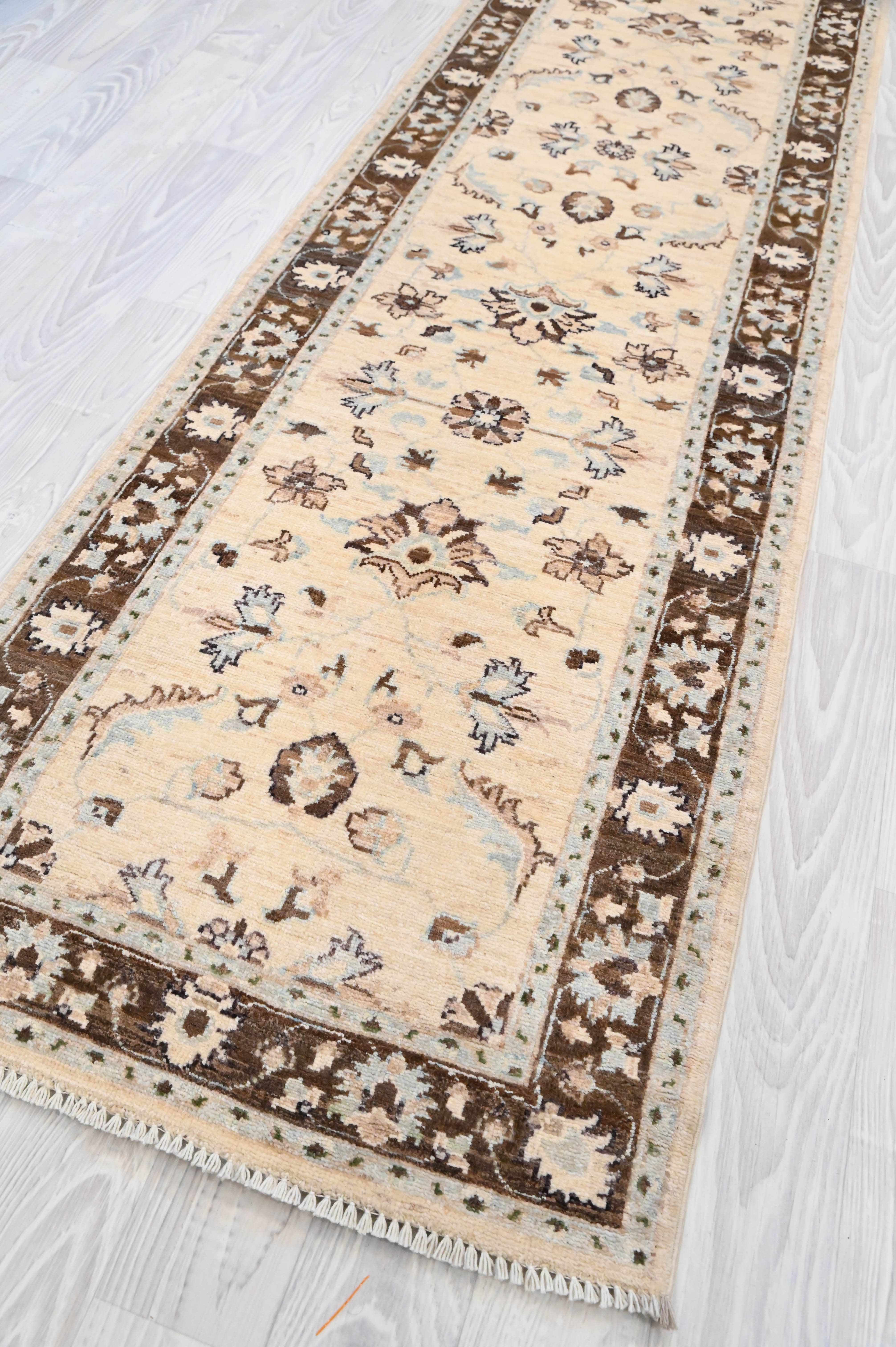 Cream Afghan Chobi Wool Runner 301cm x 76cm