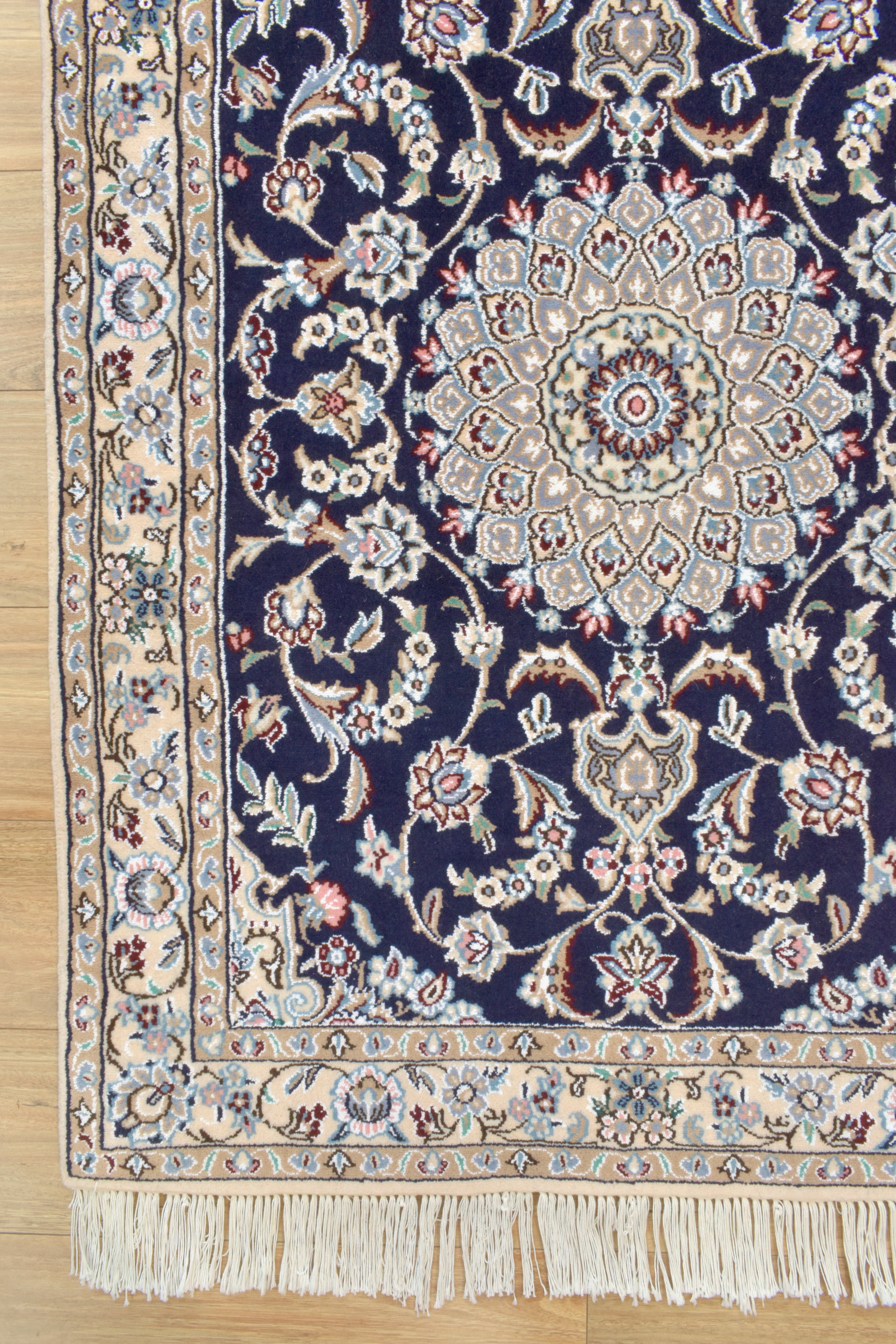 Navy Persian Nain Silk n Wool  Runner 300cm x 90cm