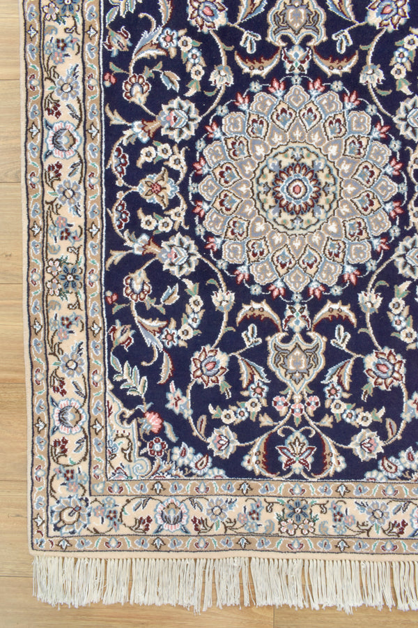 Navy Persian Nain Silk n Wool  Runner 300cm x 90cm