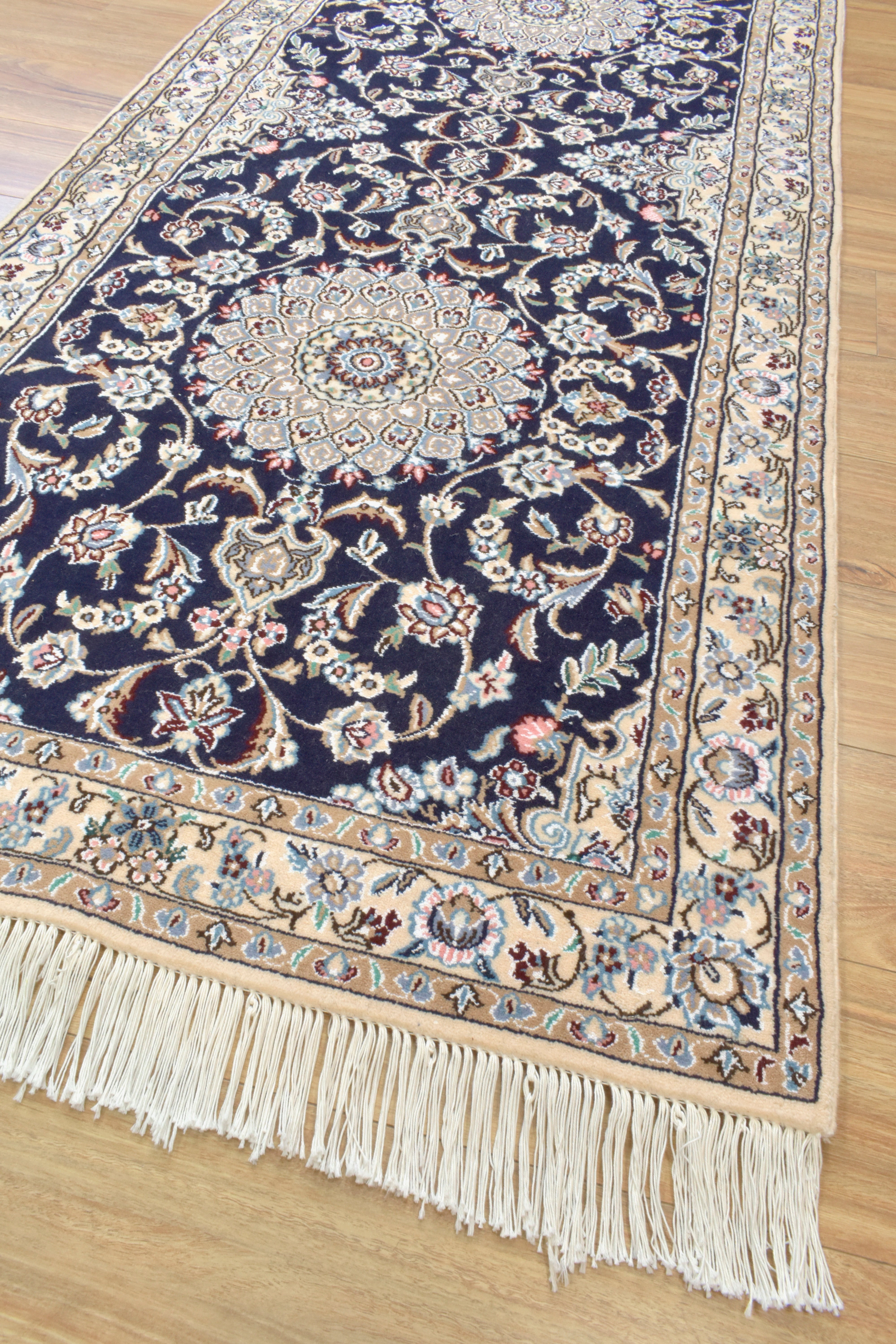 Navy Persian Nain Silk n Wool  Runner 300cm x 90cm