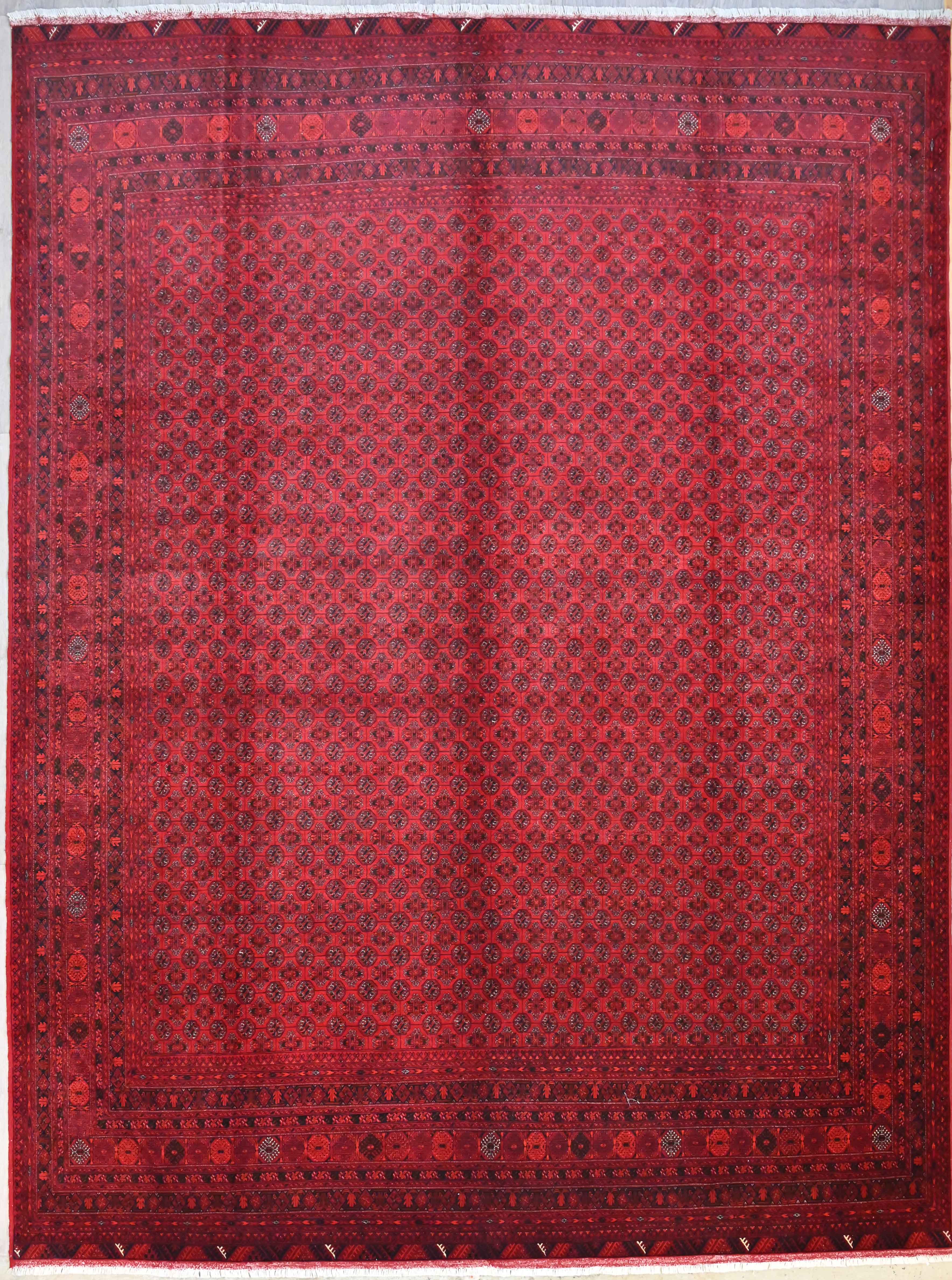 Red XL Afghan Mori Gul Bokhara Wool Rug 400cm x 300cm