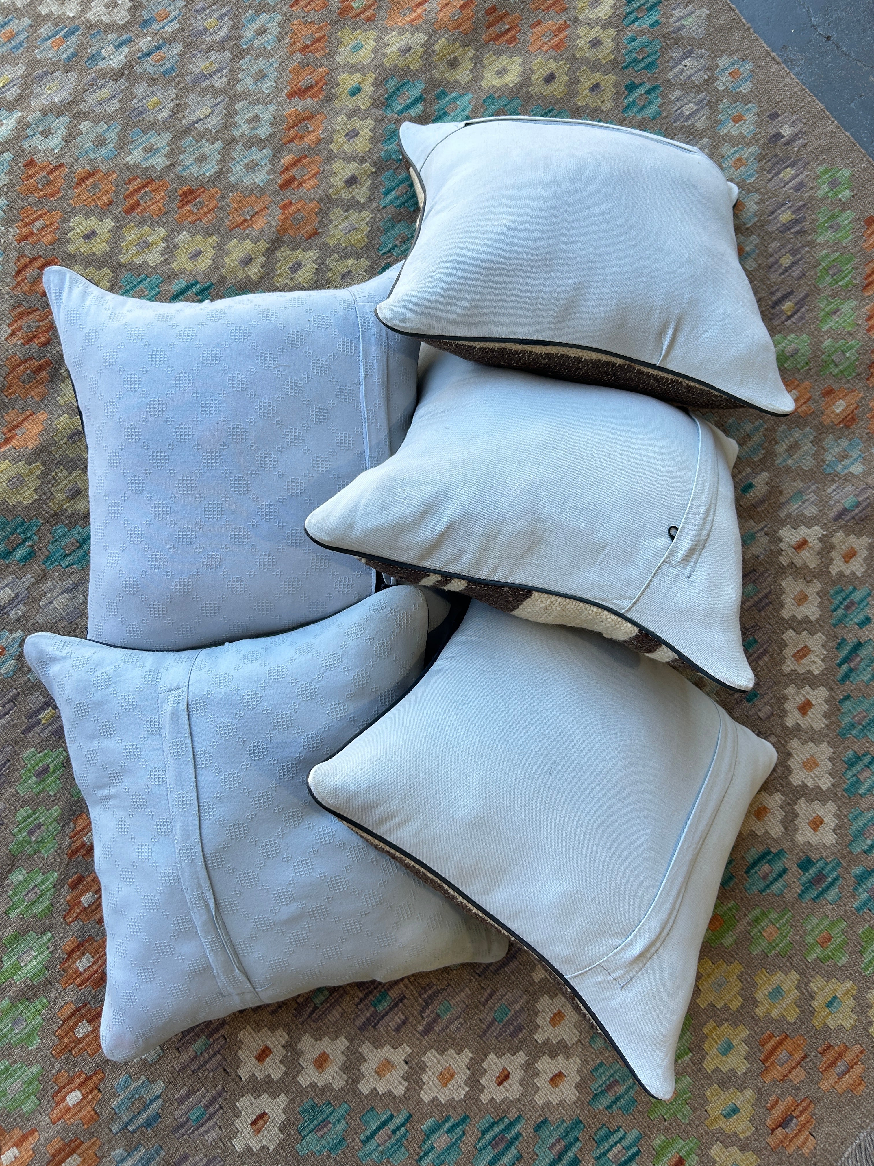 Cream and Brown Persian Kilim Cushions - 5 Filled Pieces