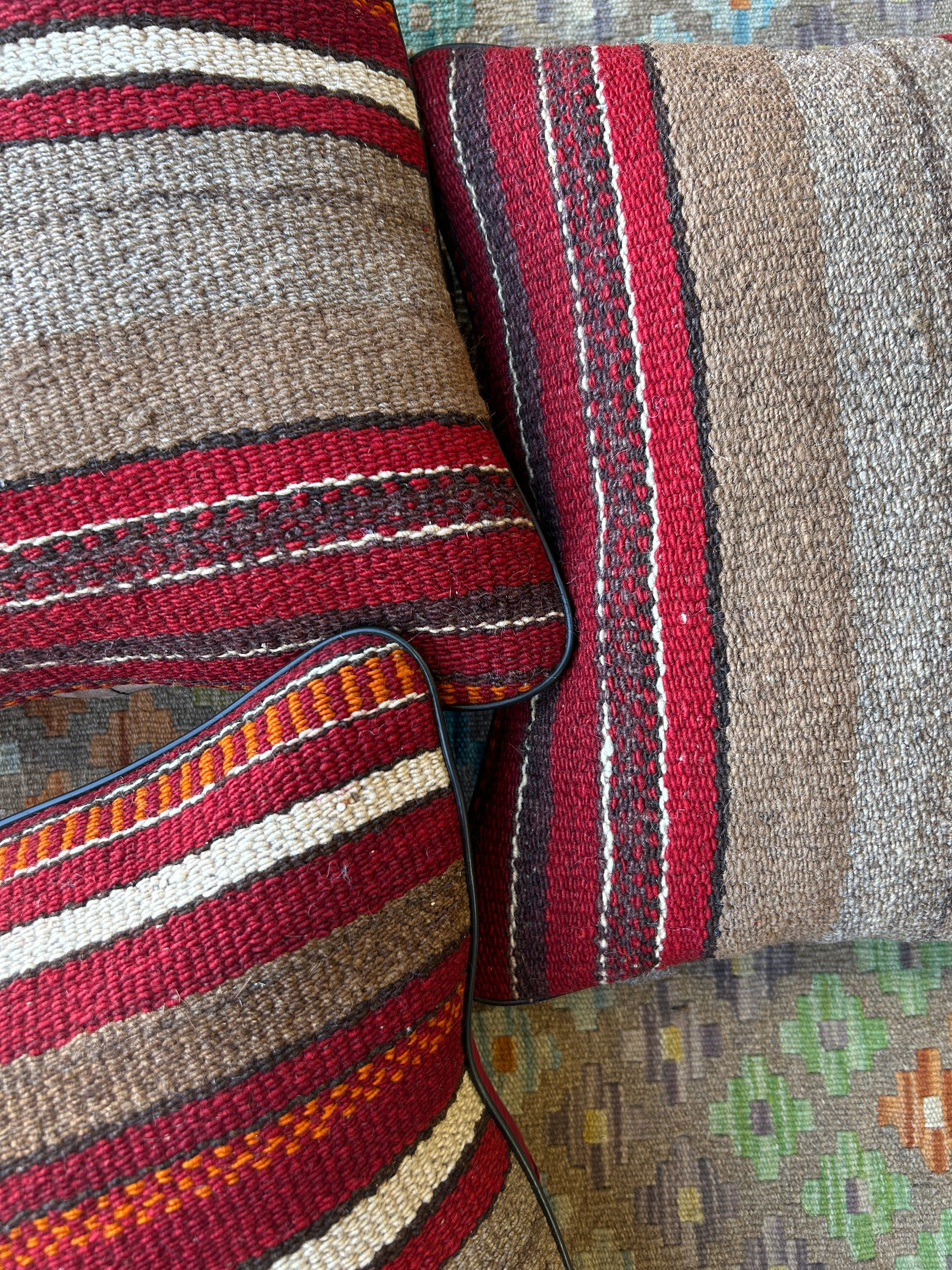 Red and Beige Persian Tribal Kilim Cushions - 3 Filled Pieces