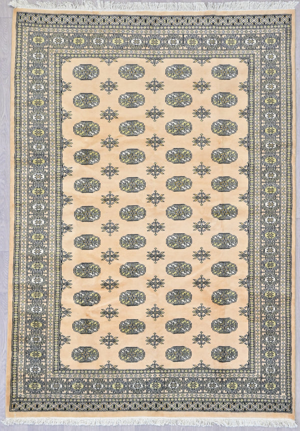 Handwoven Woollen Pakistani Princess Bukhara Rug w/ Beige and Pistachio Tones - 229H x 161W