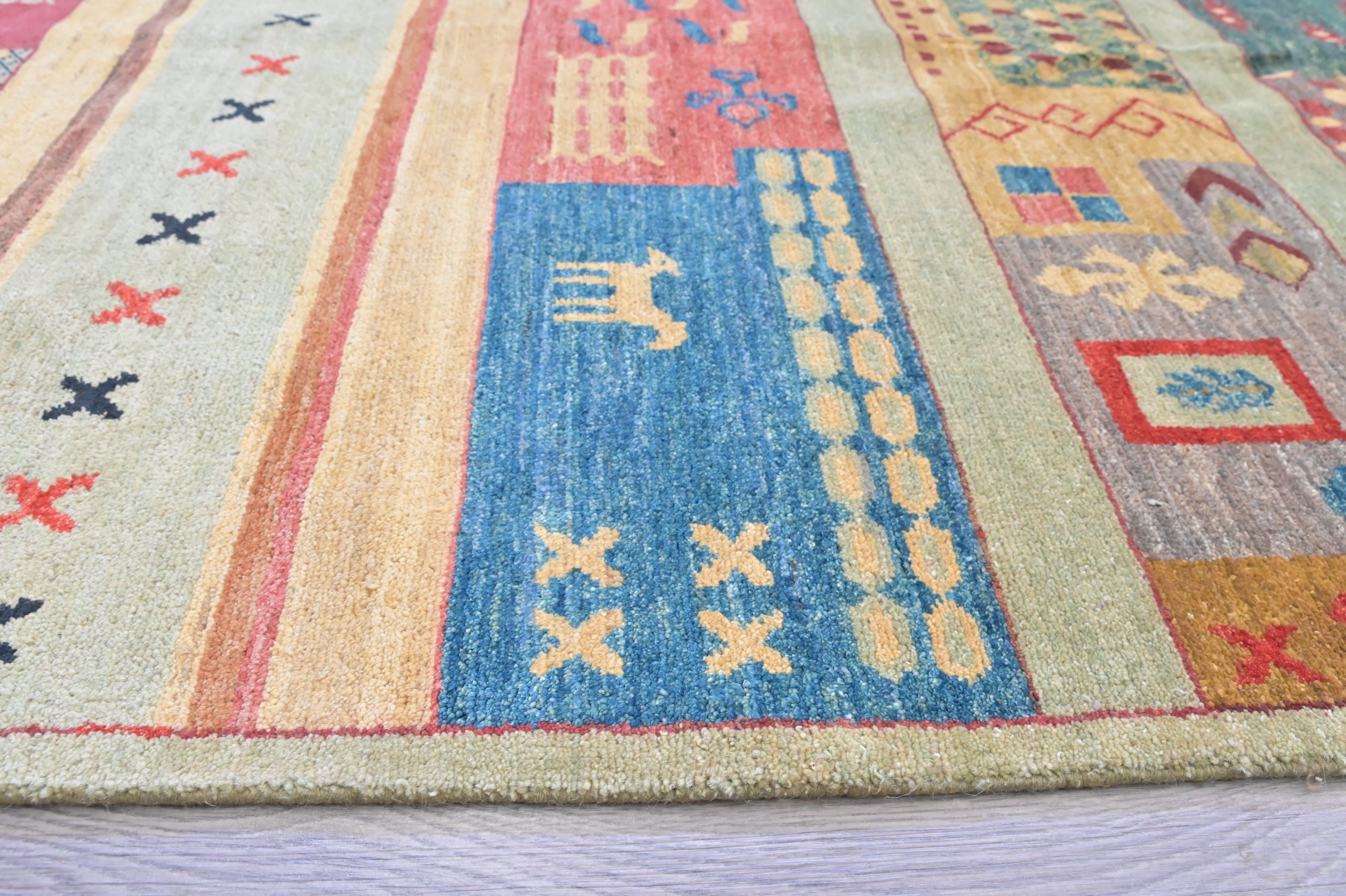 Rare Design Veg Dye Chobi Rug w/ Faded Multicolour Tones - 363H x 273W