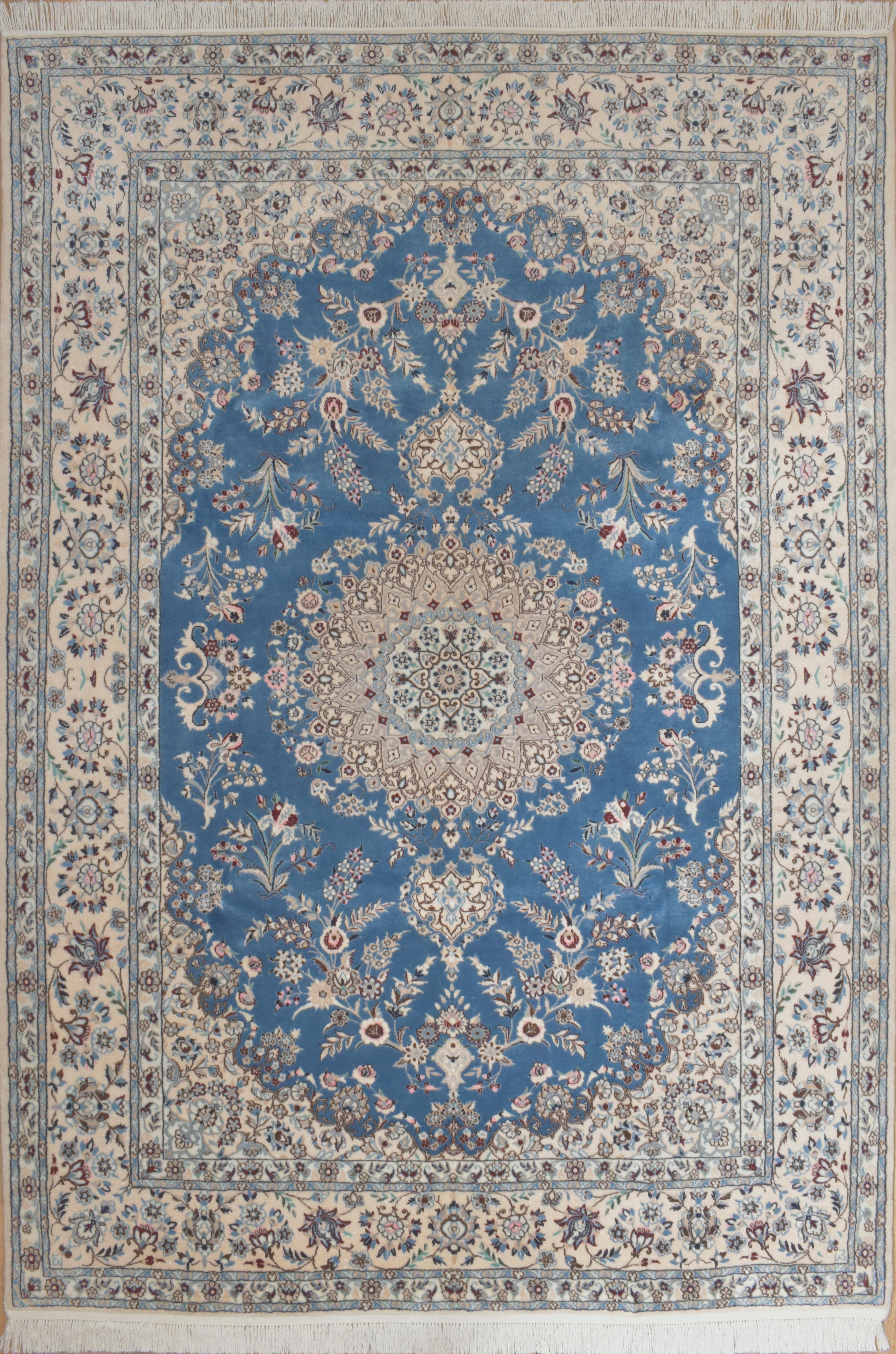 Blue Persian Nain Silk n Wool  Rug 226cm x 157cm