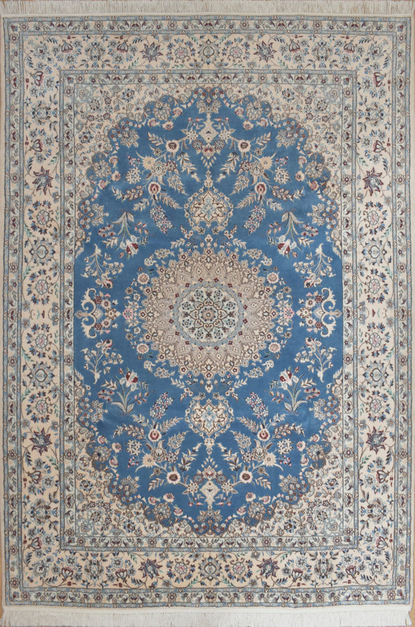 Blue Persian Nain Silk n Wool  Rug 226cm x 157cm