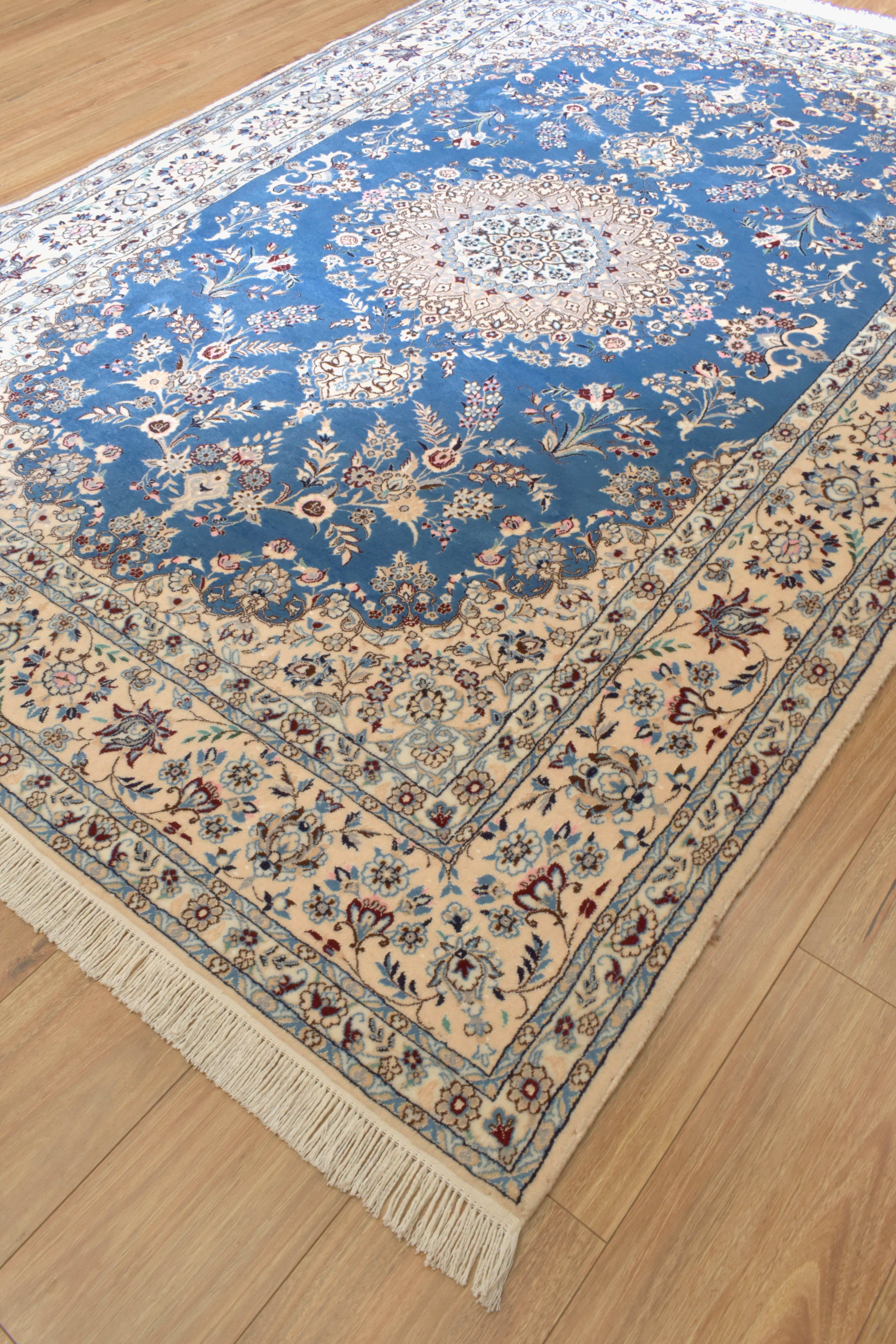 Blue Persian Nain Silk n Wool  Rug 226cm x 157cm