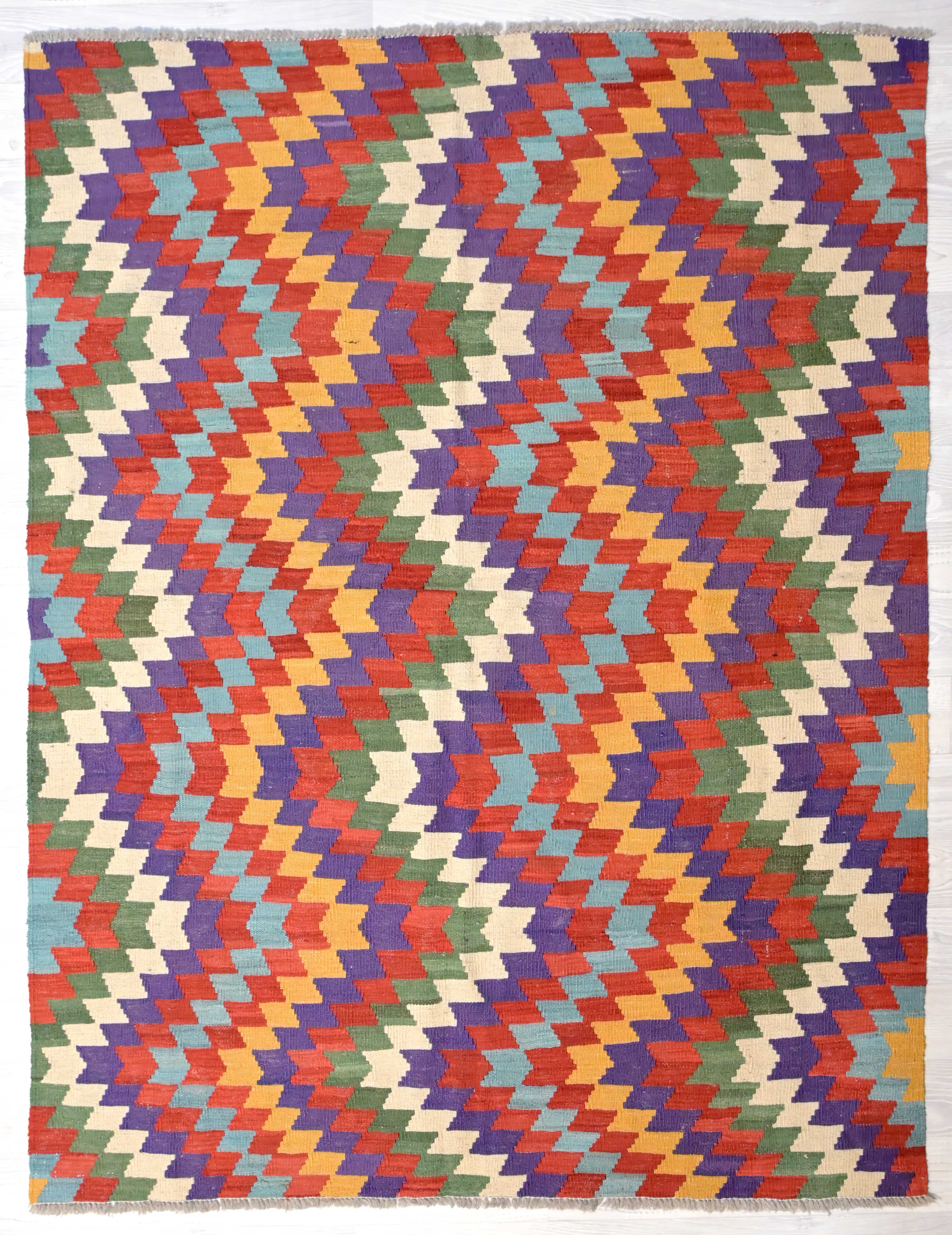 Multicolour Boho Kilim Wool 191cm x 145cm