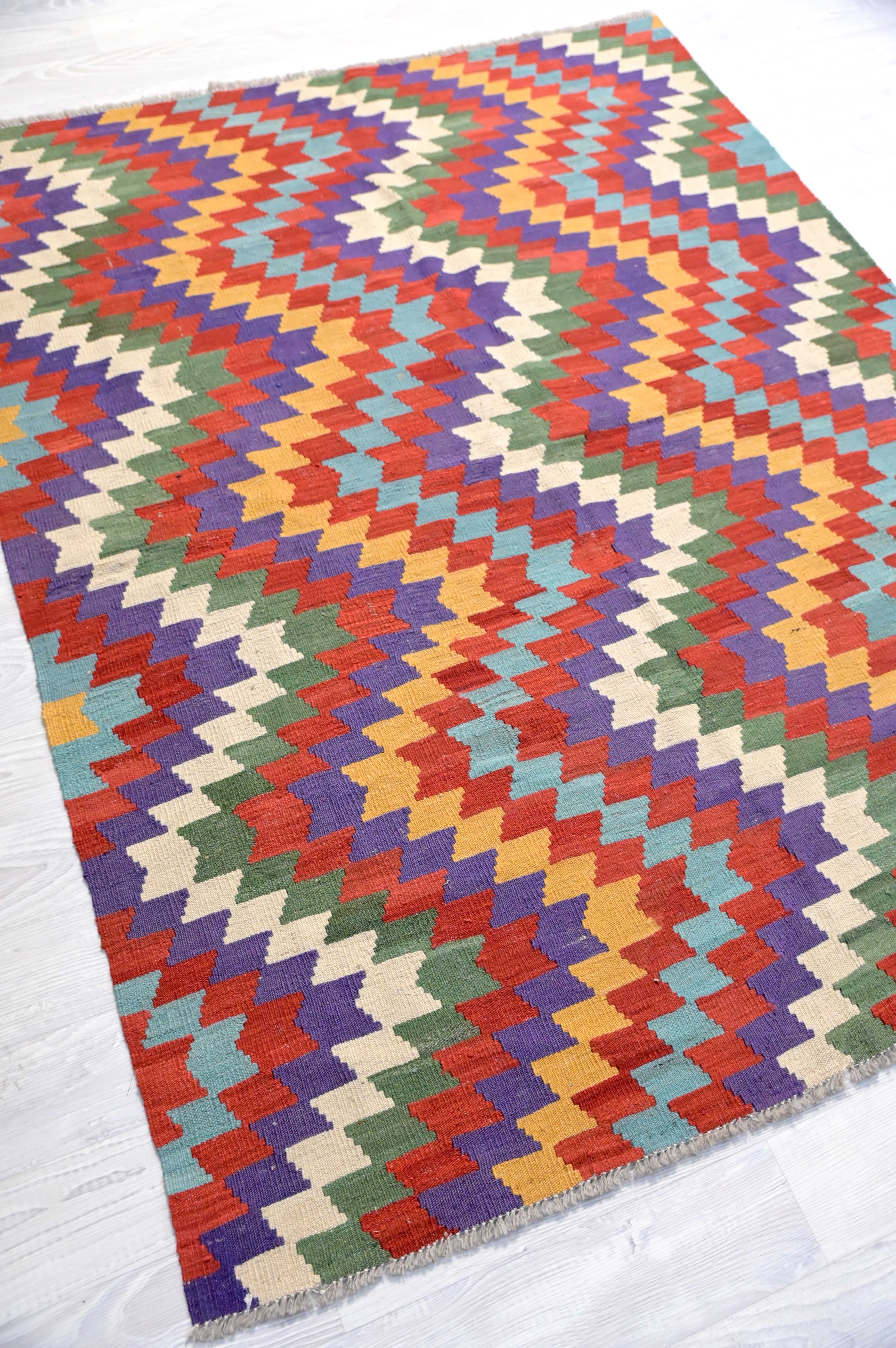 Multicolour Boho Kilim Wool 191cm x 145cm