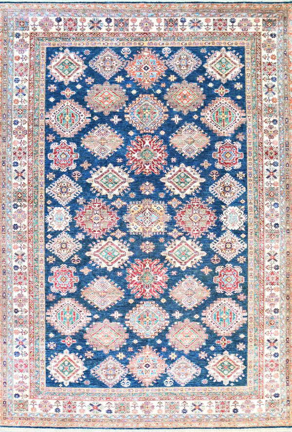 Handwoven Pure Wool Fine Afghan Aryana Chobi Rug w/ Geometric Design and Navy Blue Tones  Size- 383cm x 272cm RRP: $10,000 (Ref: 3212