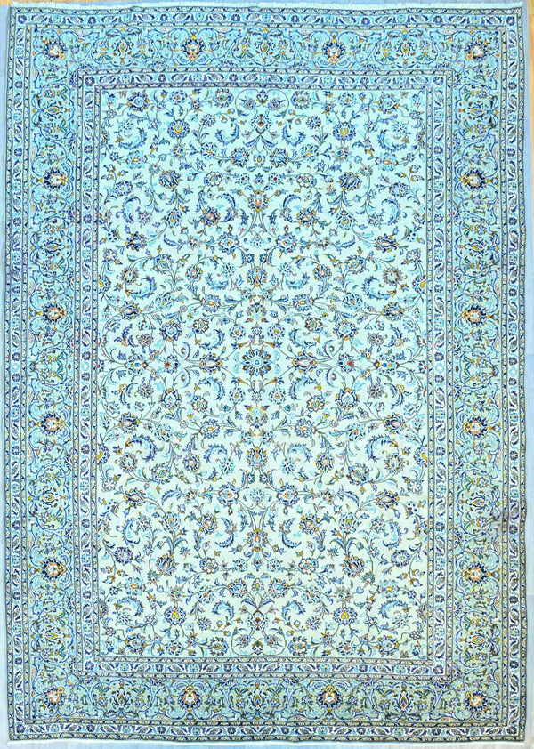 Vintage Finely Handwoven Pistachio Persian Kashan All-over Design - (415H x 295W)