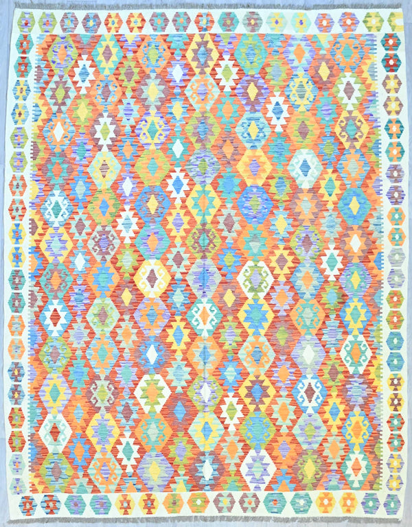 Handwoven Pure Wool Boho Kilim w/ Mutlicolour Tones Size - (347H x 266W)