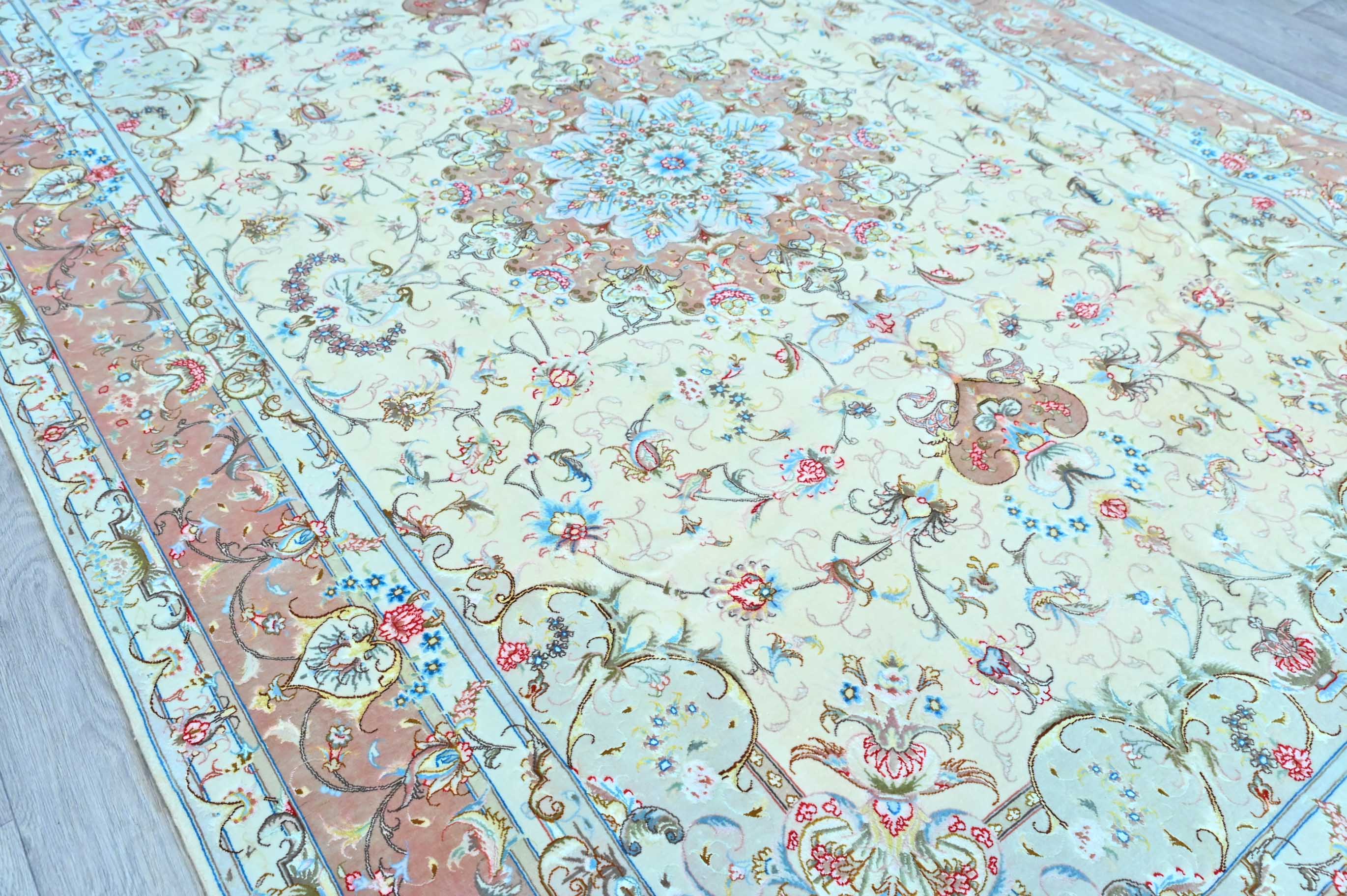 Very Fine Masterpiece Silk and Wool Persian Tabriz with Silk Base and Weavers Signature - (305H x 202W)