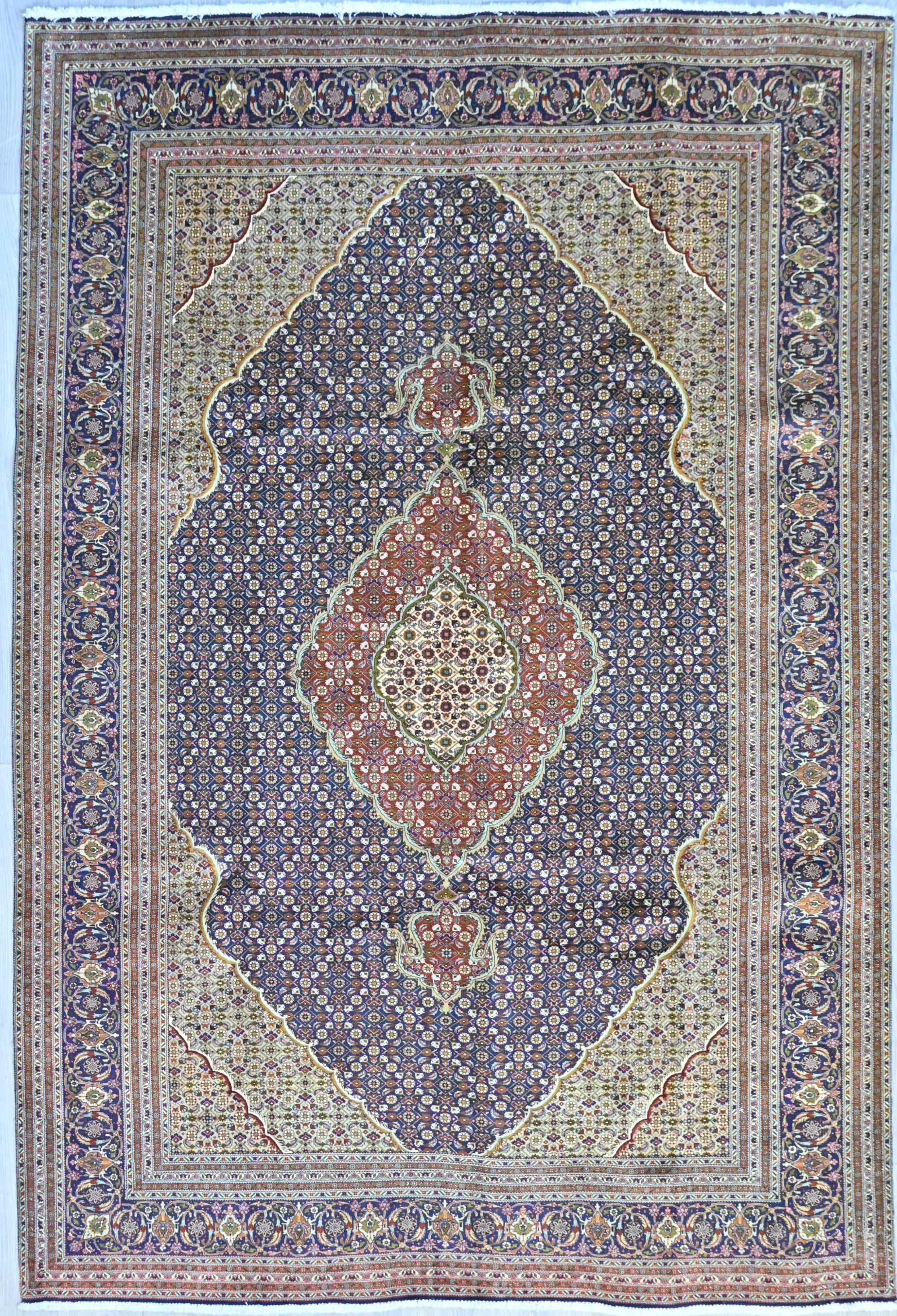 Very Fine Silk and Wool Persian Tabriz Handknotted w/ Navy Blue Tones - (293H x 200W)