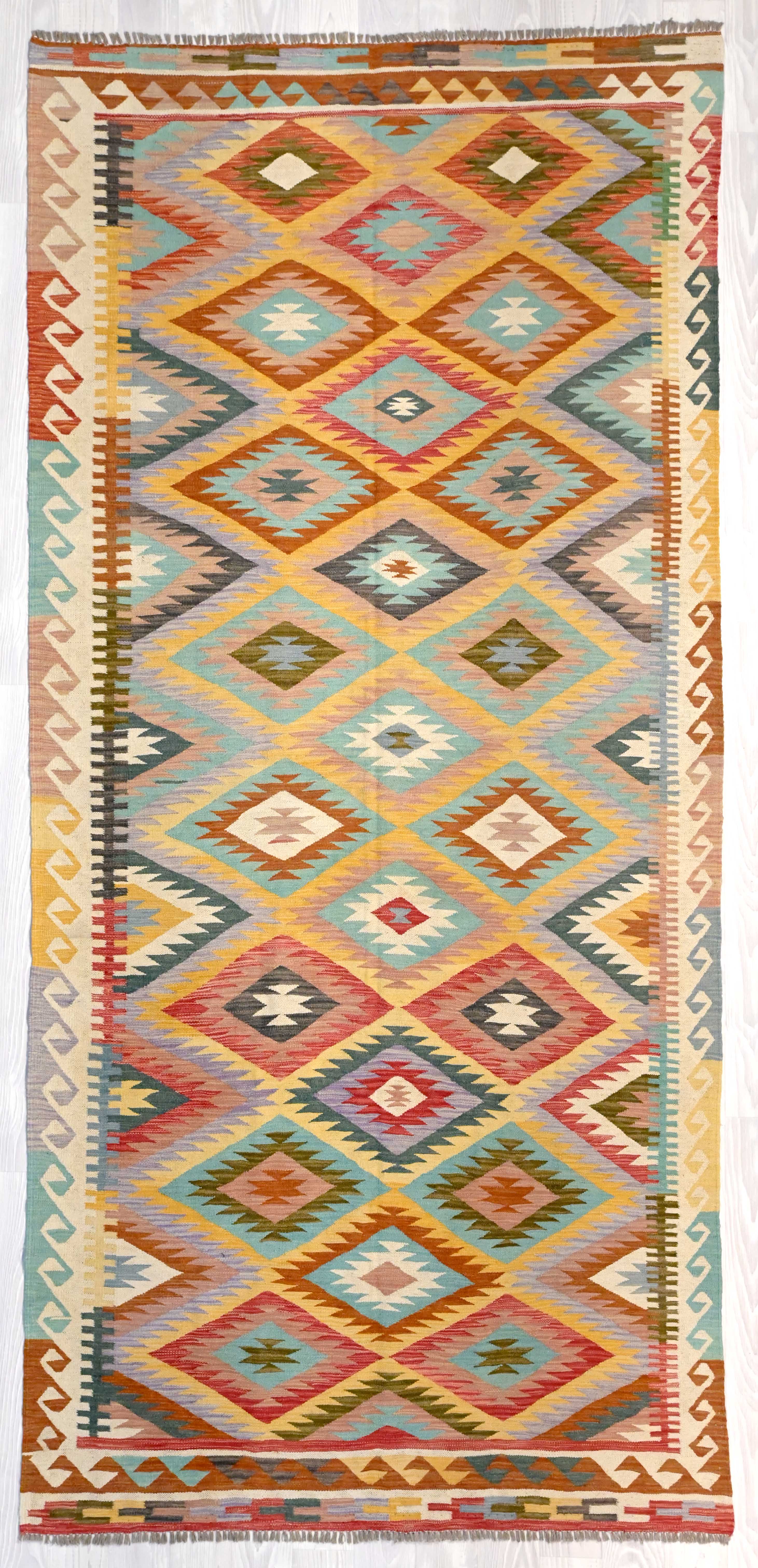 Fine Muted Multicolour Boho Kilim Wool 300cm x 142cm