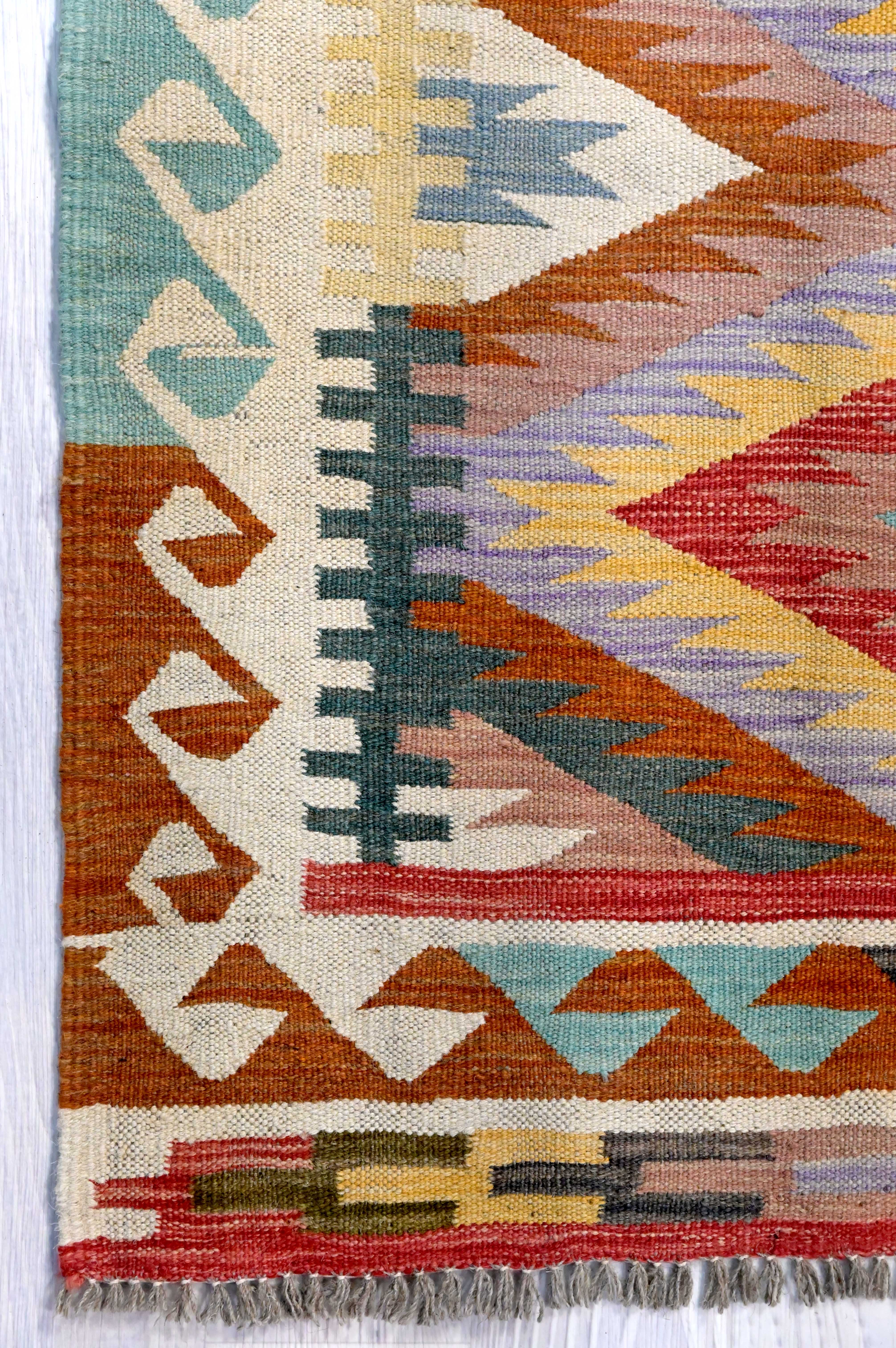 Fine Muted Multicolour Boho Kilim Wool 300cm x 142cm