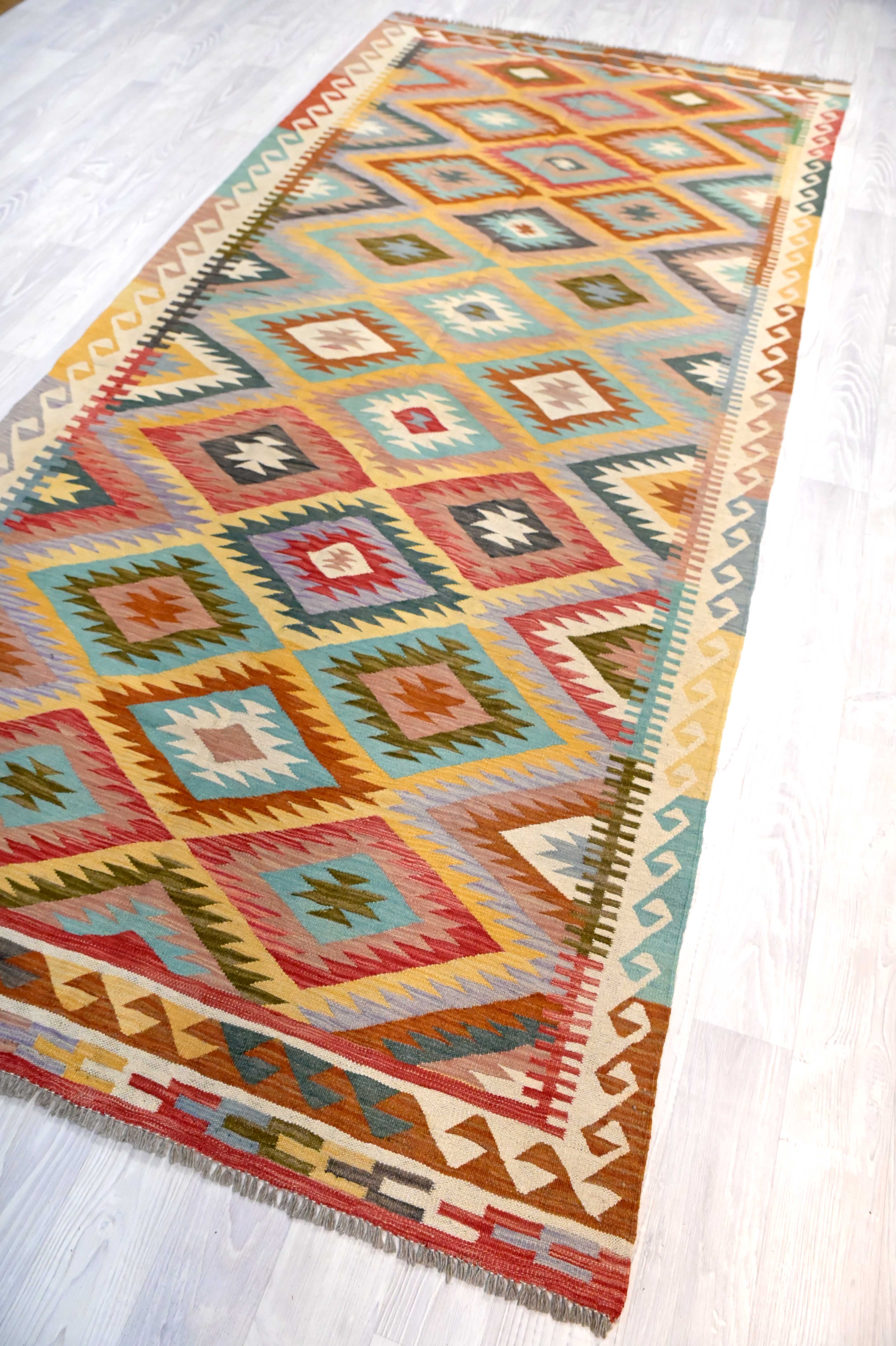 Fine Muted Multicolour Boho Kilim Wool 300cm x 142cm