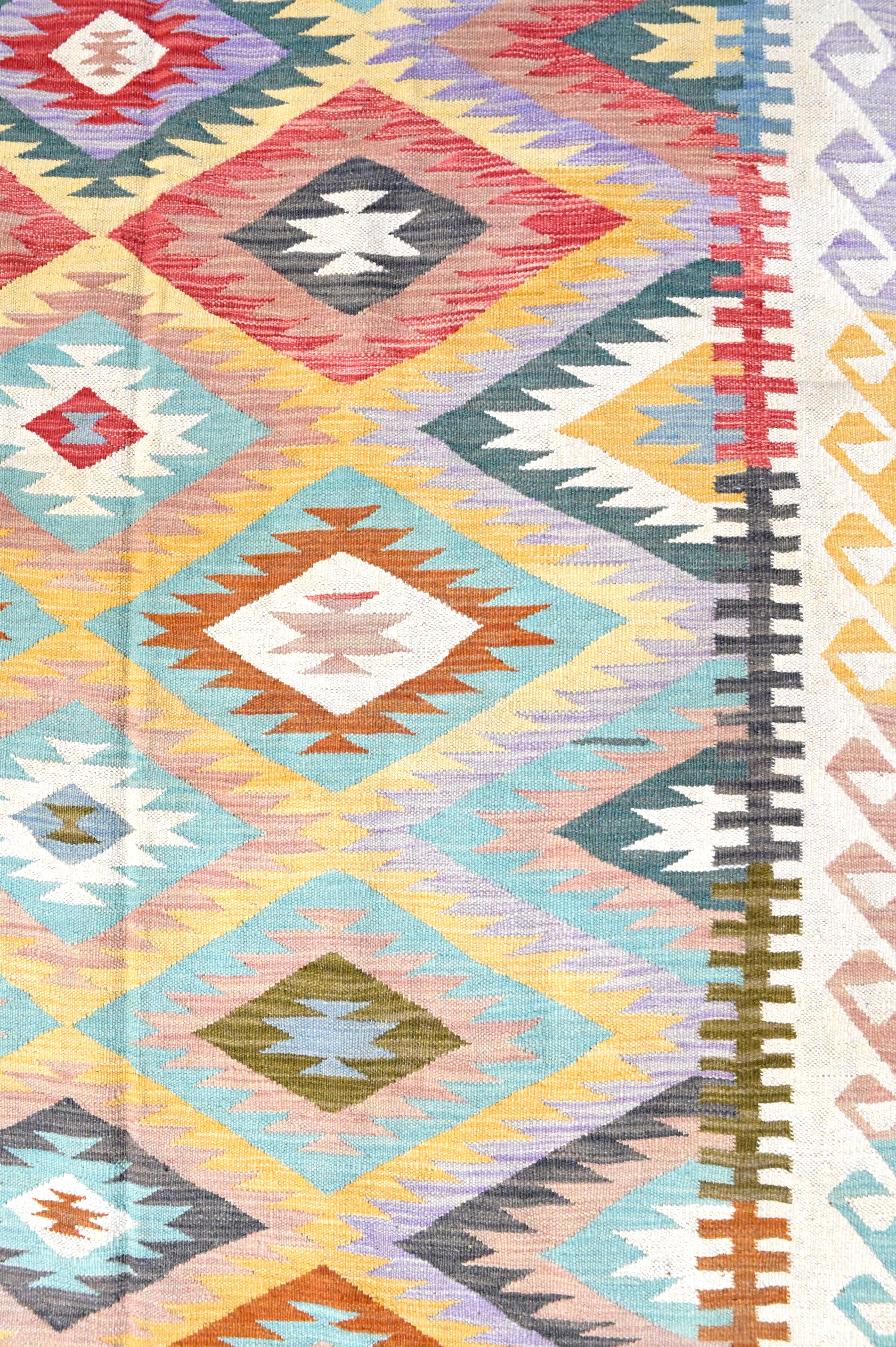 Fine Muted Multicolour Boho Kilim Wool 300cm x 142cm