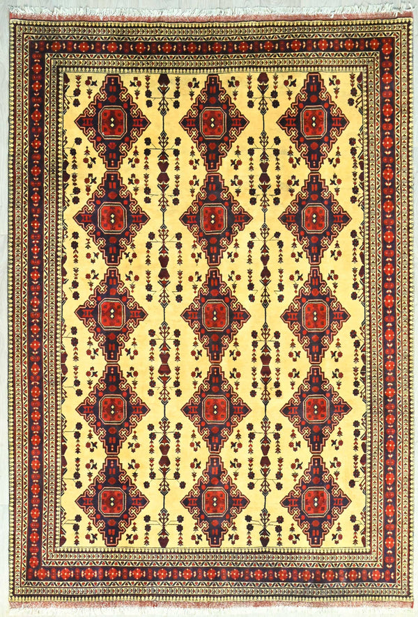 Pure Wool Handknotted Tribal Afghan Kundus- (300H x 200W)