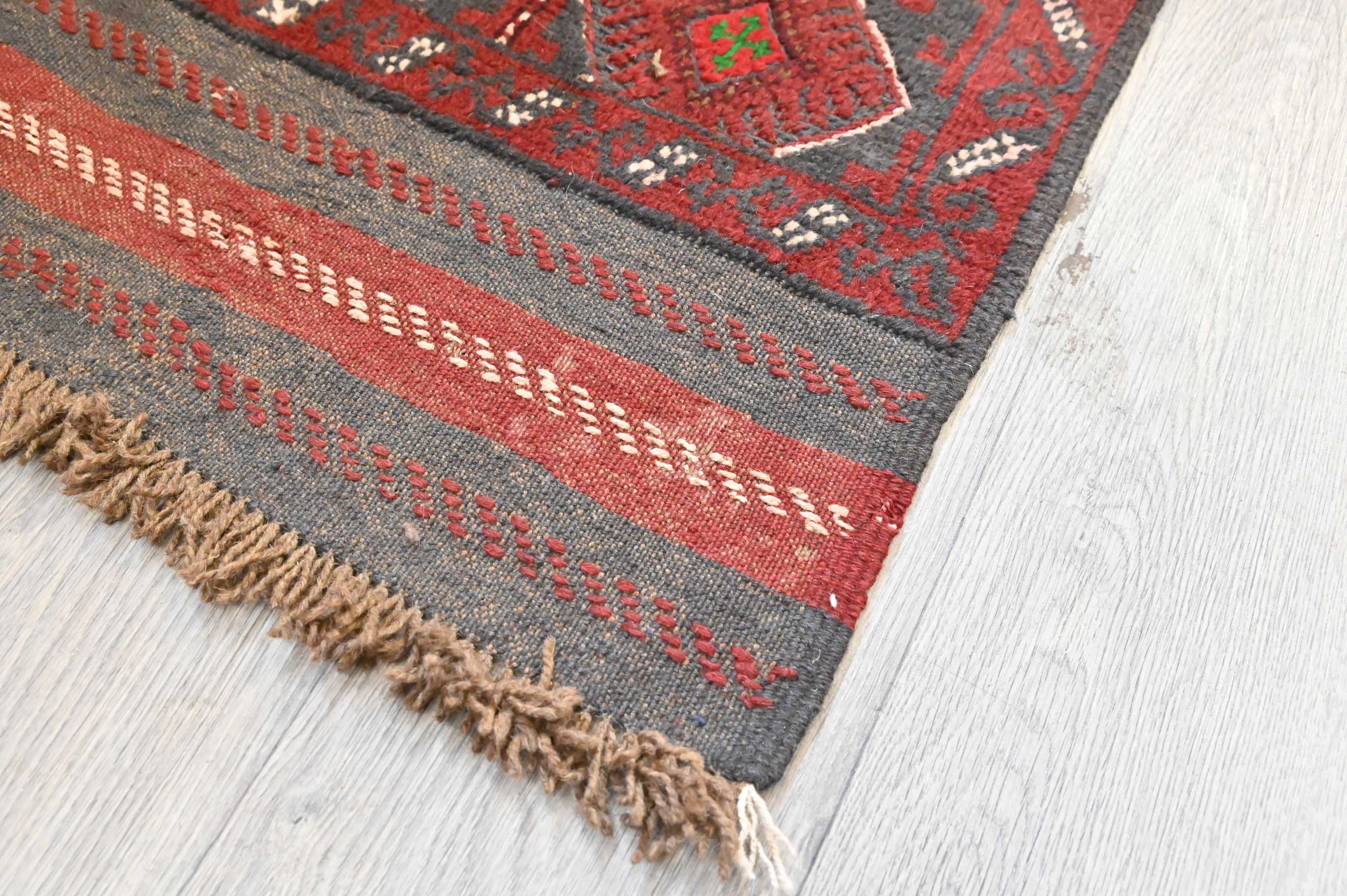 Handknotted Persian Baluchi Runner w/ Black and Deep Red Tones - (260H x 60W)