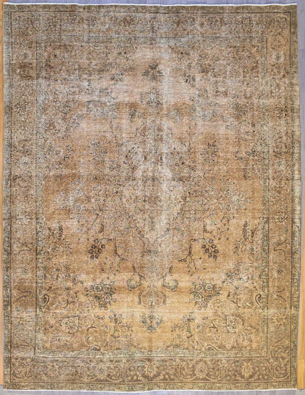 XL Handknotted Zero-Pile Wool Over-dyed Tribal Persian Rug -388H x 296W