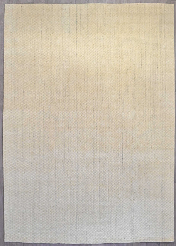 Hand Loom Knotted Modern Textured Woolen Rug w/Cream Tones All Over & Non Slip Backing - 350H x 250W