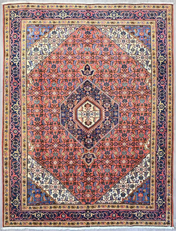 Vintage Handknotted Pure Wool Persian Tabriz w/ Dark Peach and Indigo Tones - 328H x 253W