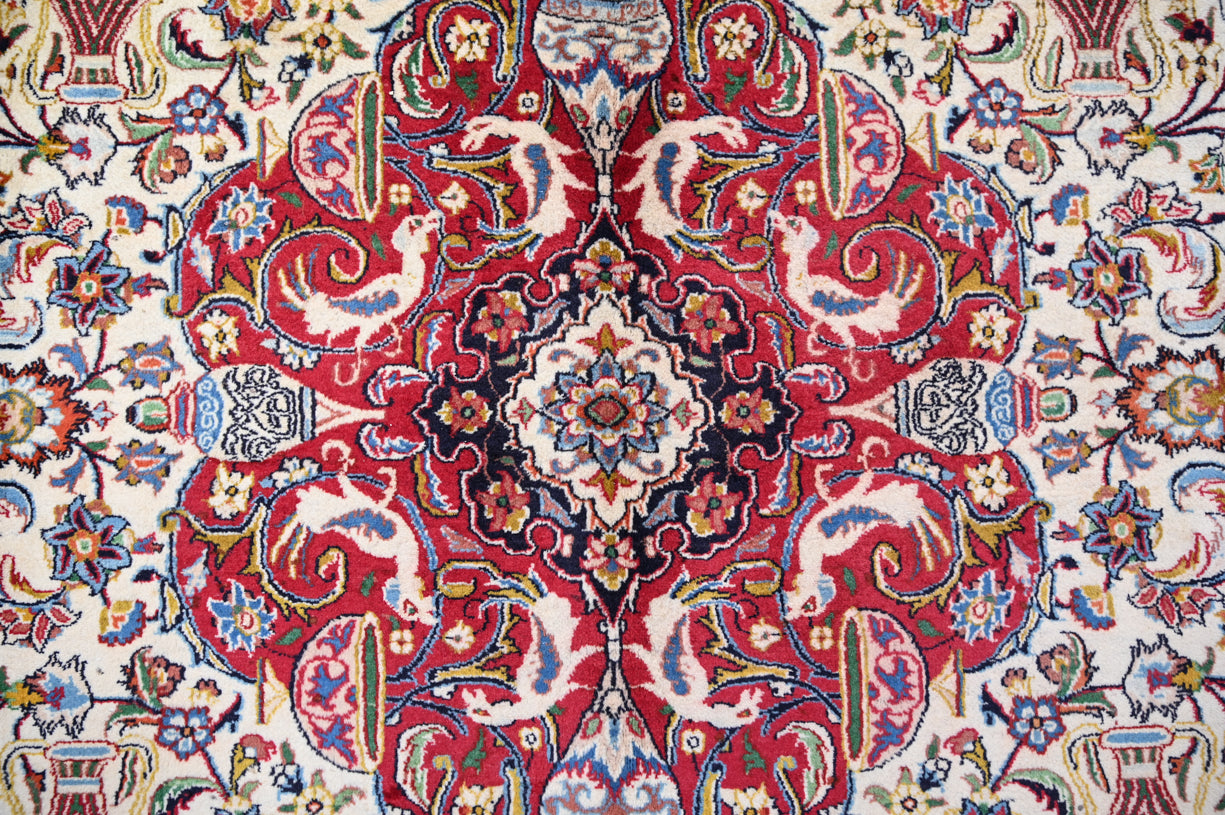 Finely Handknotted Persian Kashmar Rug w/ Cream and Multicolour Tones -  (333H x 240W)