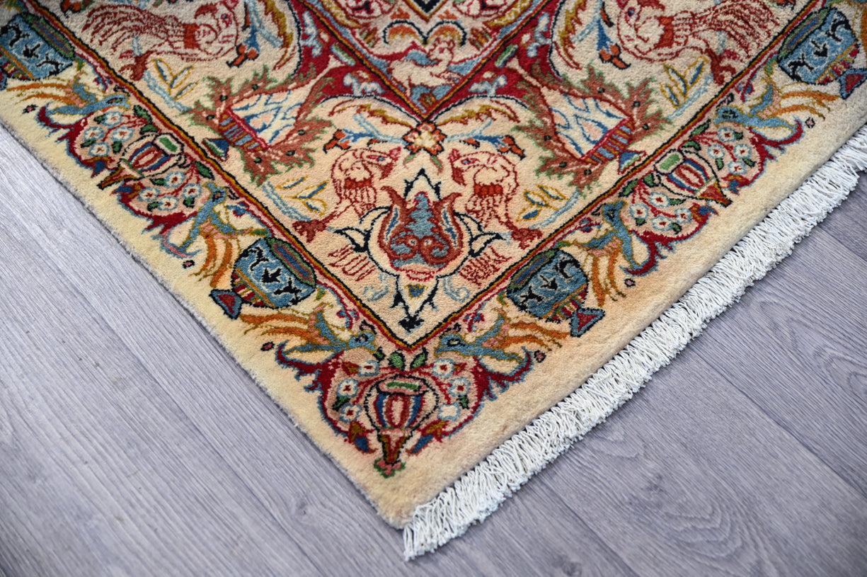 Finely Handknotted Persian Kashmar Rug w/ Cream and Multicolour Tones -  (333H x 240W)