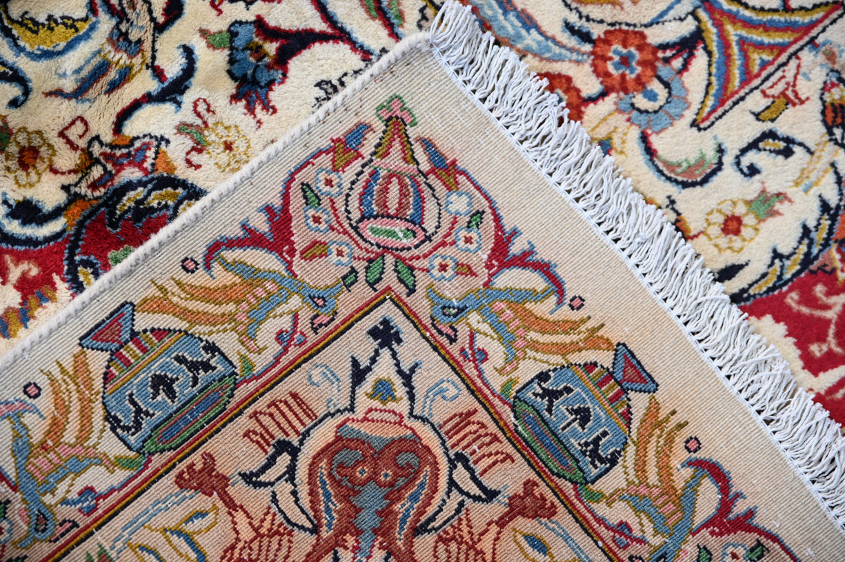 Finely Handknotted Persian Kashmar Rug w/ Cream and Multicolour Tones -  (333H x 240W)