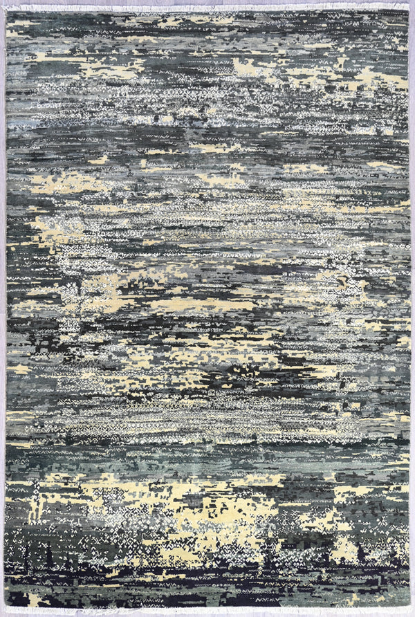 Handknotted Contemporary Design Indo Agra Rug w/ Grey Tones - (244H x 166W)
