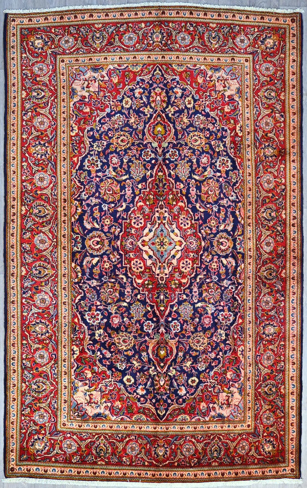 Handknotted Persian Kashan w/ Navy Kashan-  (310H x 195W)