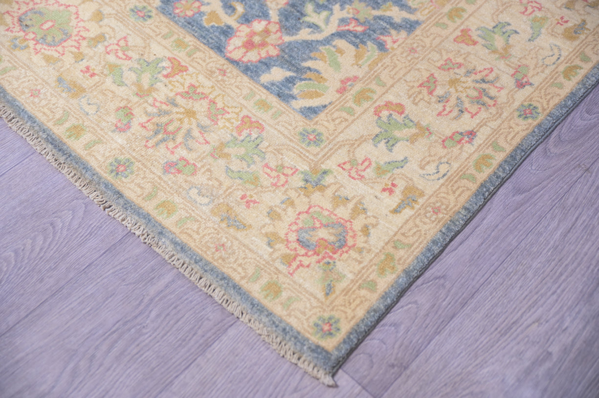 Handknotted Pure Wool Veg Dye Chobi Rug w/ Sky blue tones-  (299H x 204W)