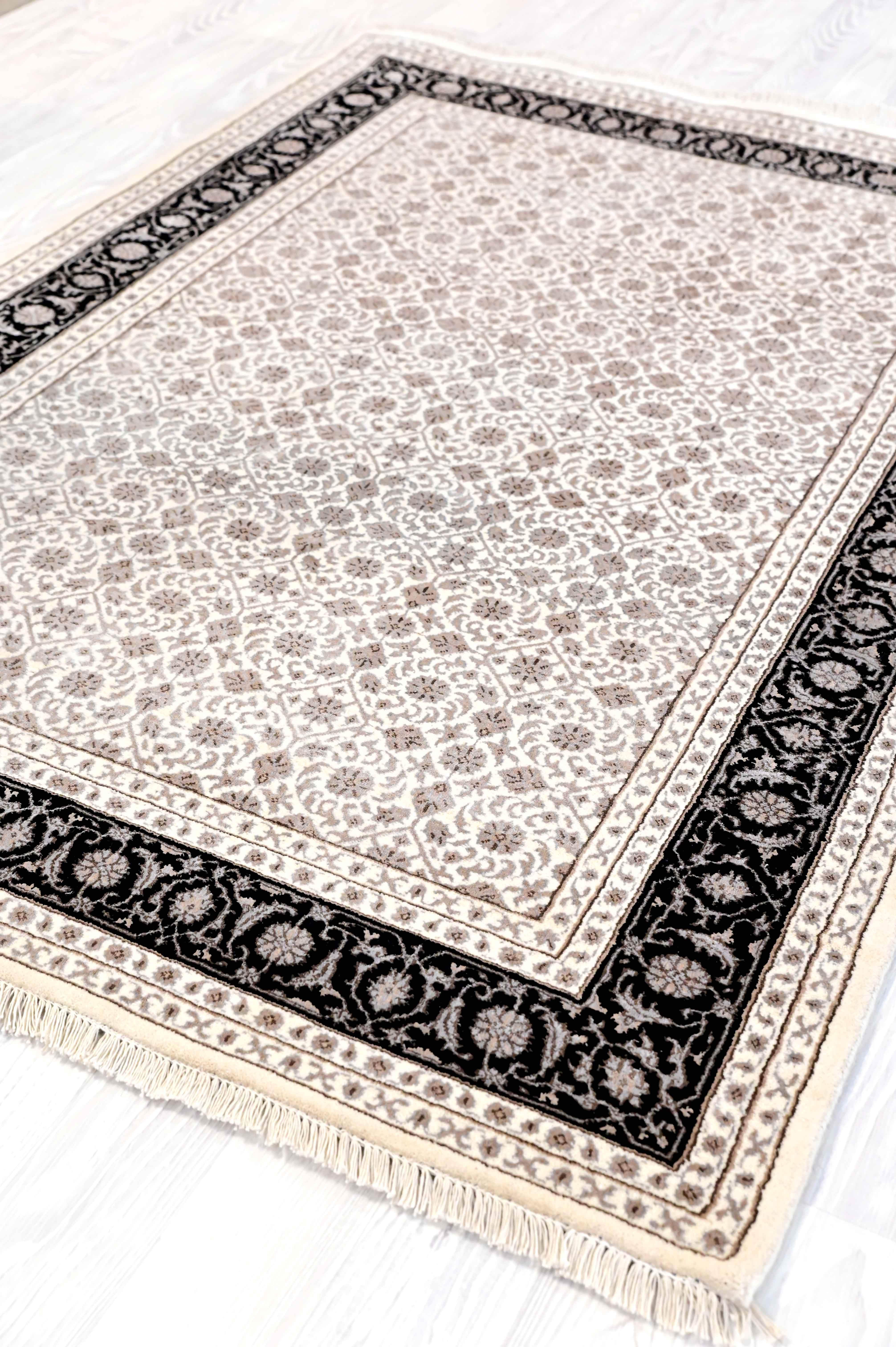 Cream Herati Silk n Wool Rug 206cm x 143cm