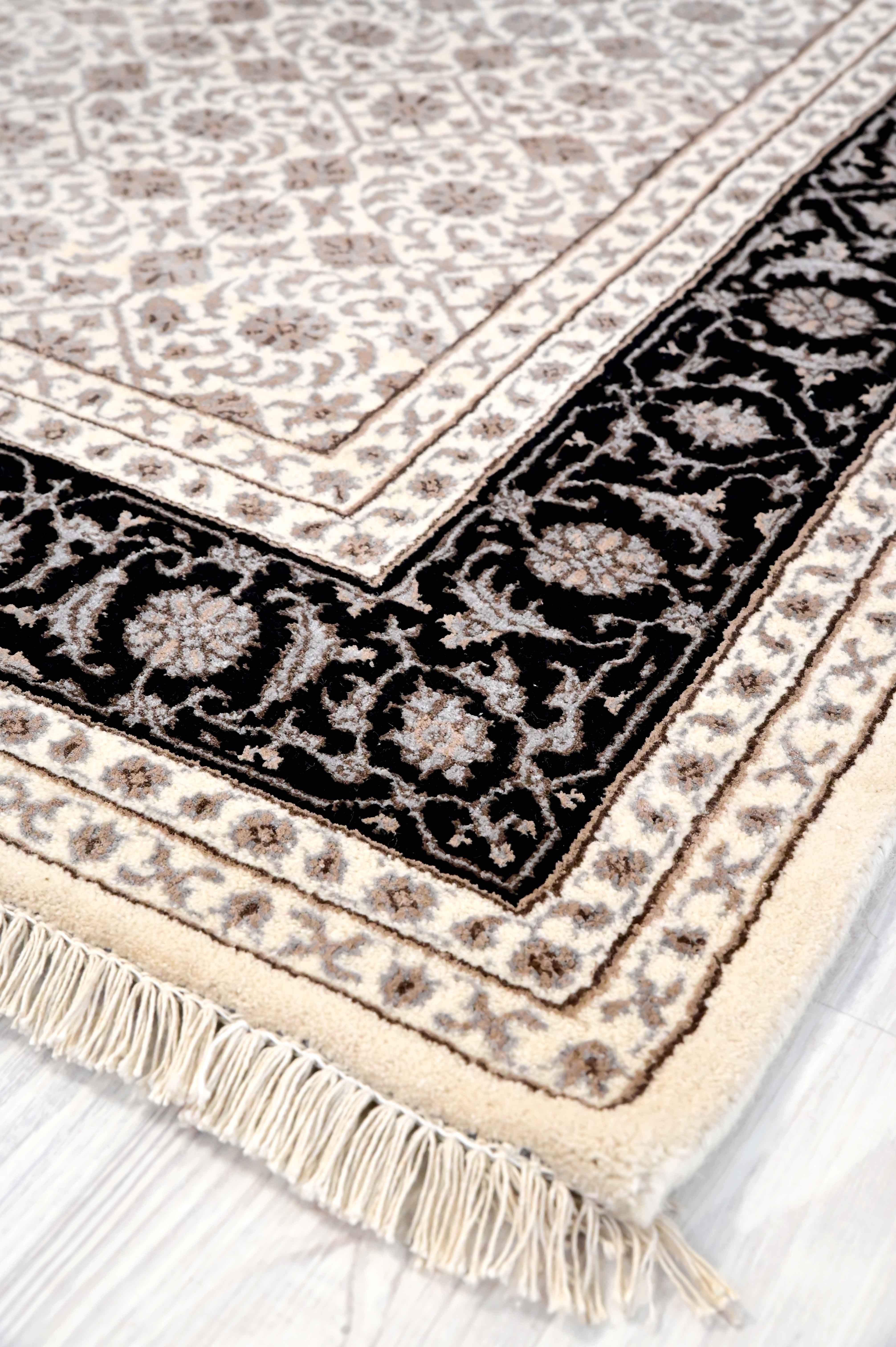 Cream Herati Silk n Wool Rug 206cm x 143cm