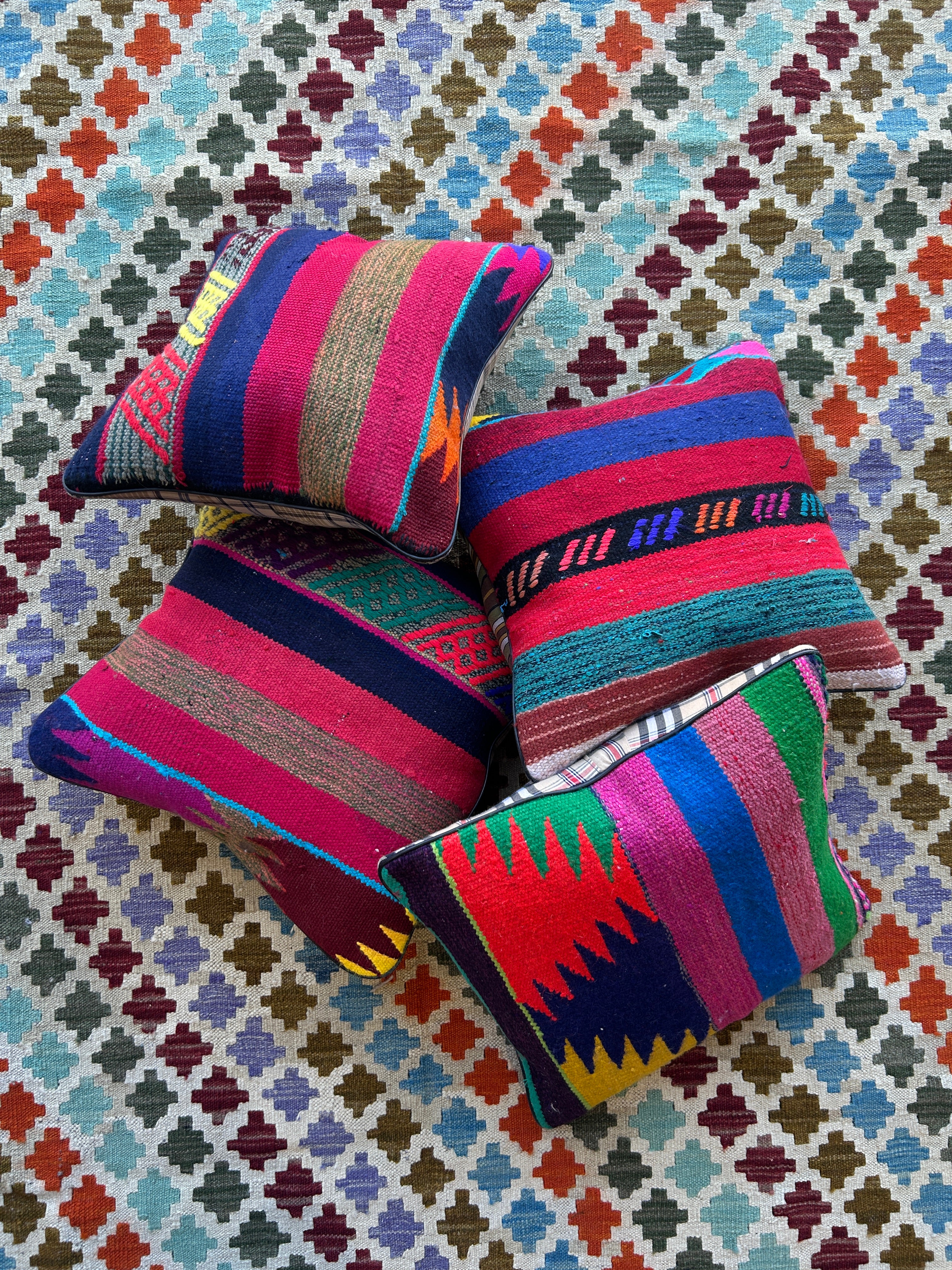 Multicolour Persian Wool Kilim Cushions - 4 Filled Pieces