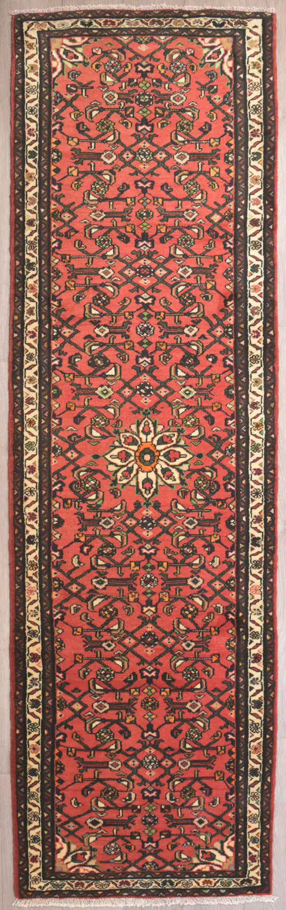 Light Red Persian Hamadan Runner 293cm x 86cm