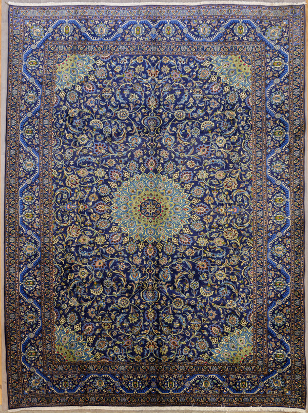 Navy Fine Persian Kashan Wool Rug 404cm x 298cm