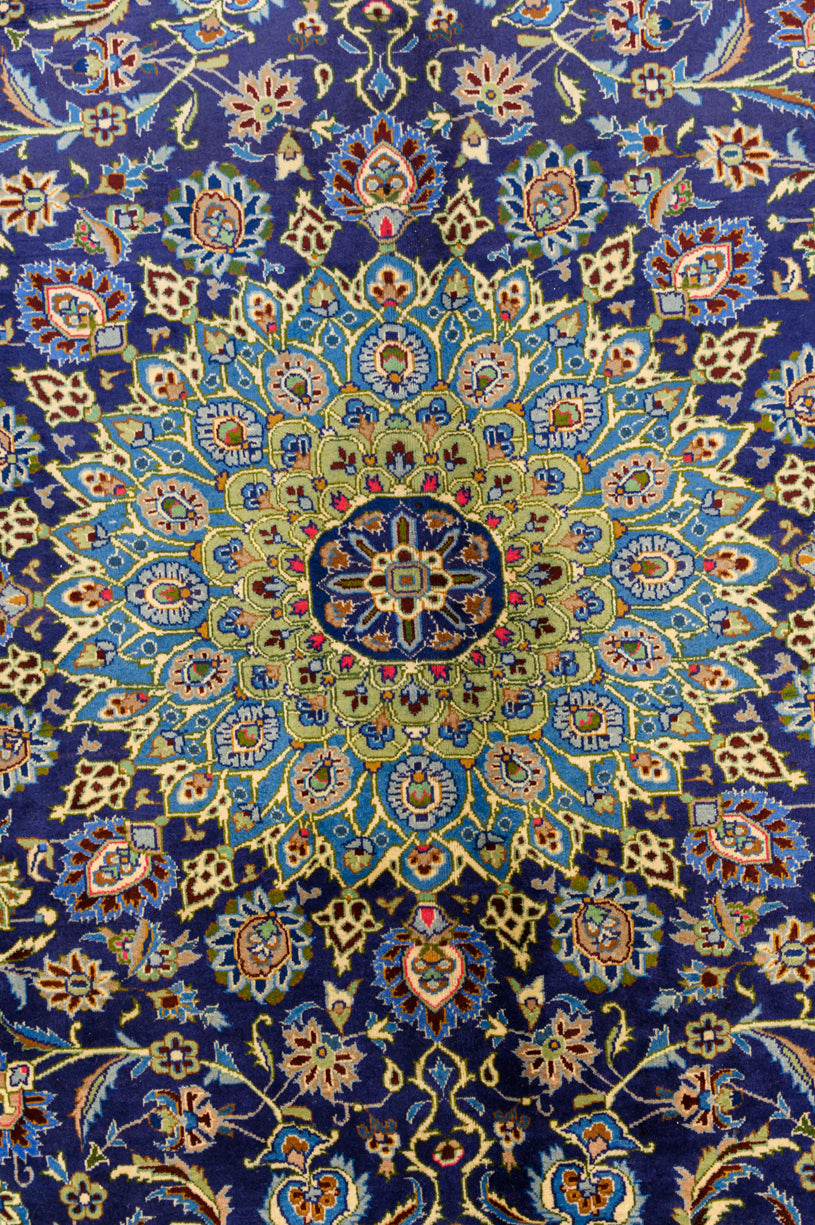 Navy Fine Persian Kashan Wool Rug 404cm x 298cm