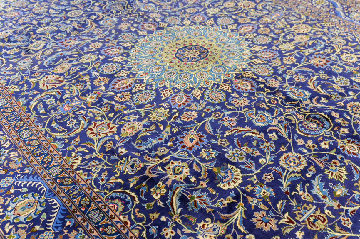 Navy Fine Persian Kashan Wool Rug 404cm x 298cm