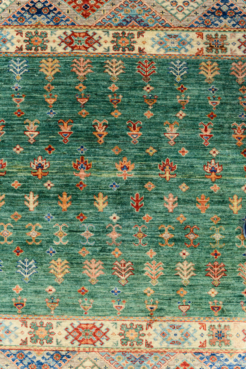 Green Fine Afghan Khurjin Chobi Rug 237cm x 167cm