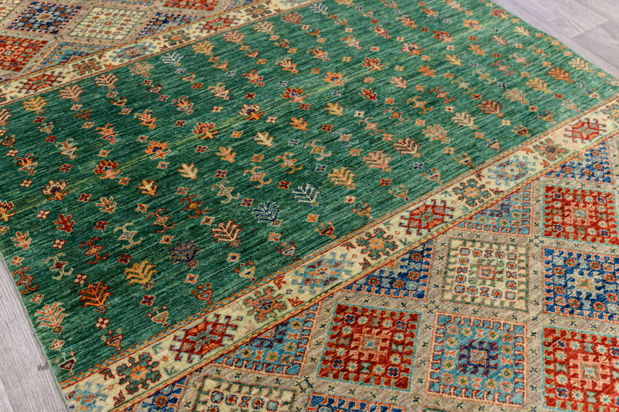 Green Fine Afghan Khurjin Chobi Rug 237cm x 167cm