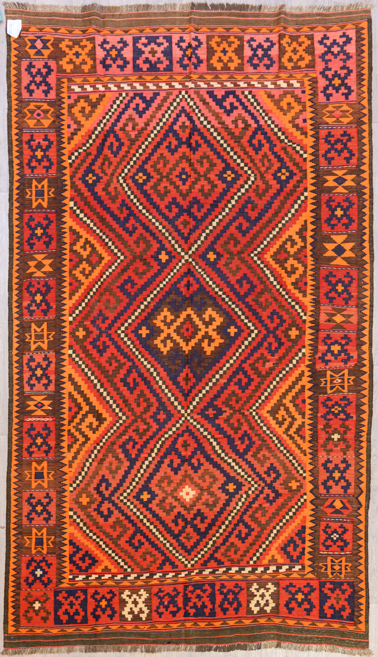 Red Orange Persian Vintage Kilim Wool Rug 349cm x 204cm